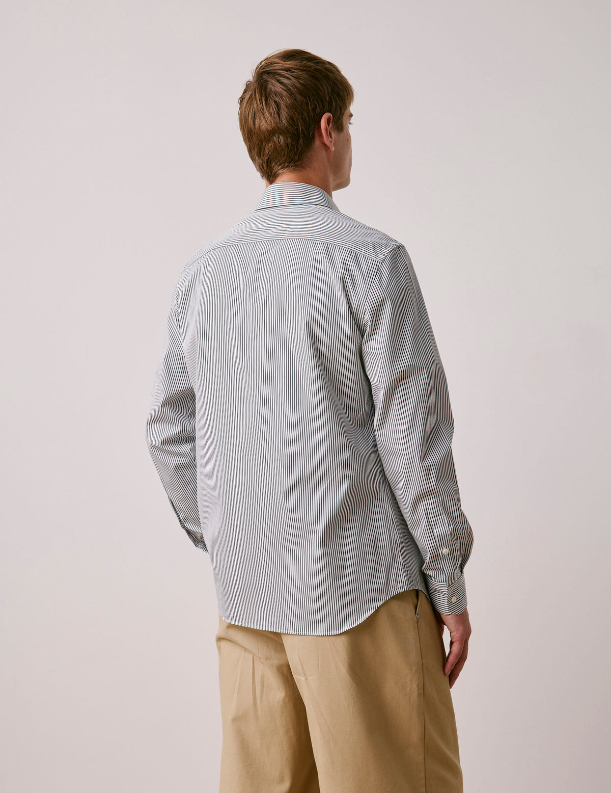 Fitted green striped shirt - Poplin - Figaret Collar