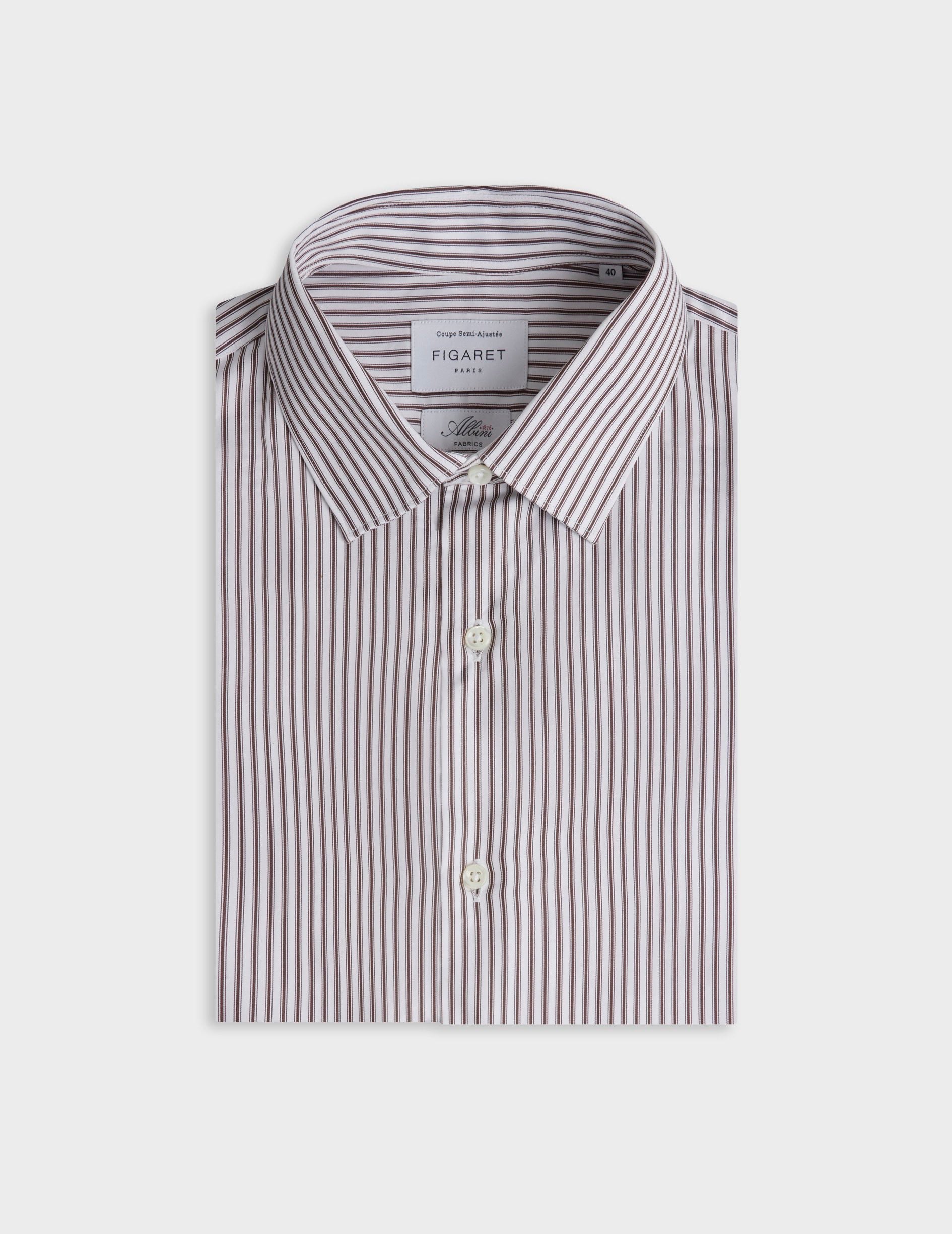 Semi-fitted brown striped shirt - Satin - Figaret Collar