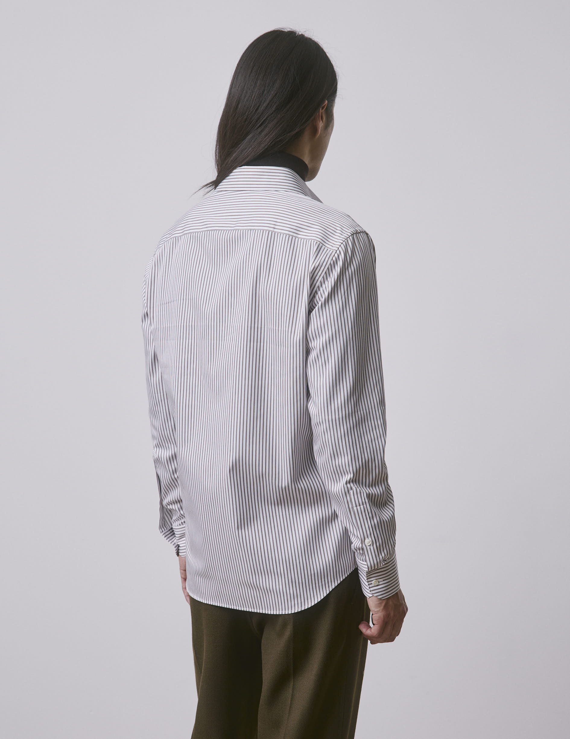 Semi-fitted brown striped shirt - Satin - Figaret Collar