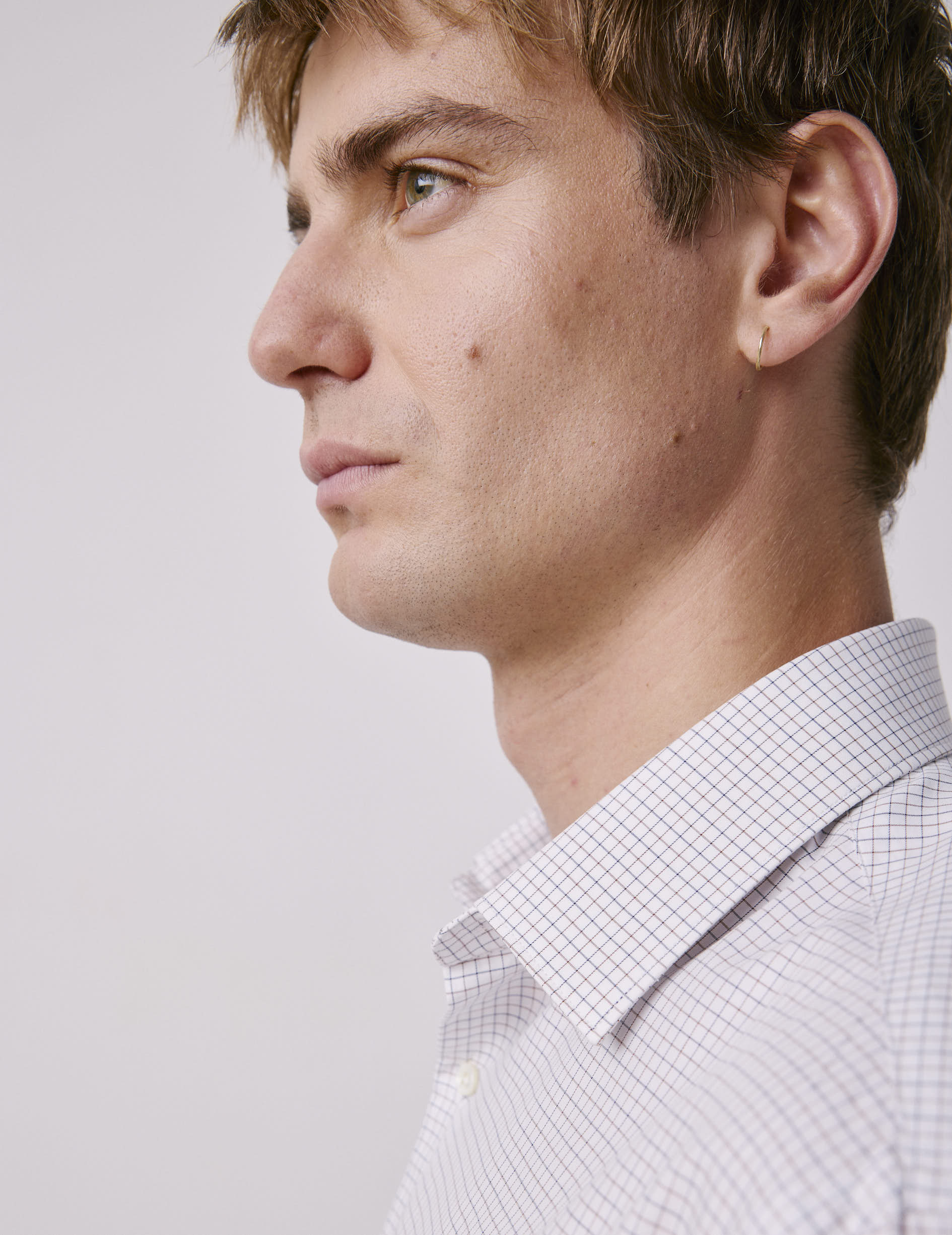 Semi-fitted brown check shirt - Twill - Figaret Collar