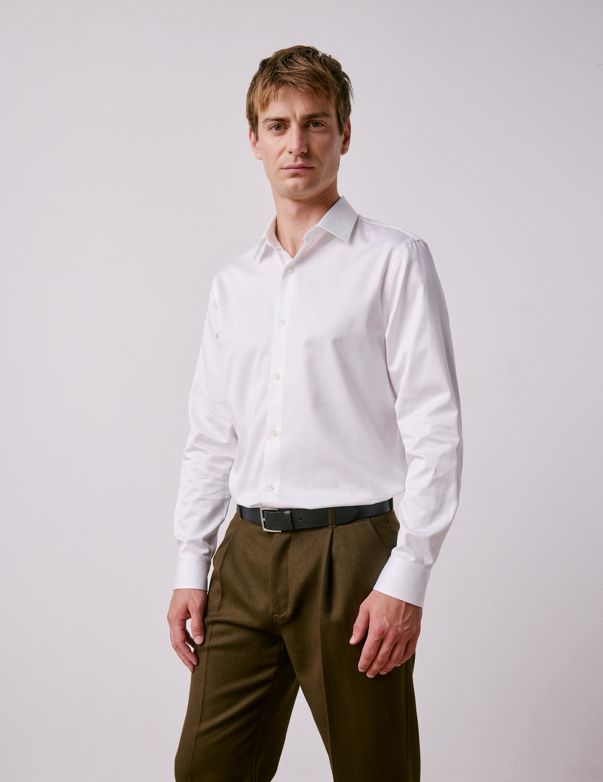 Semi-fitted white Prestige shirt - Satin - Figaret Collar