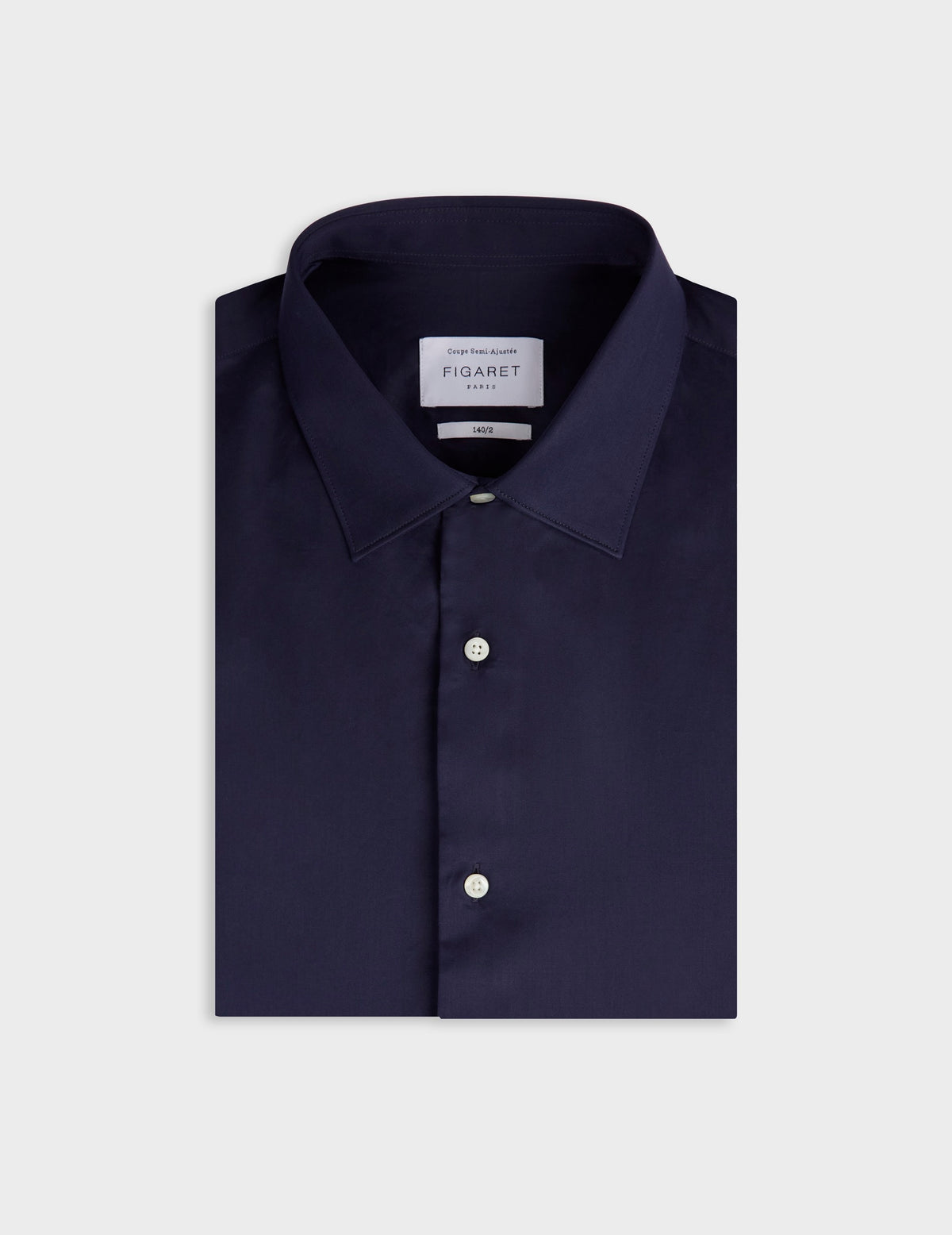 Semi-fitted navy blue Prestige shirt - Satin - Figaret Collar