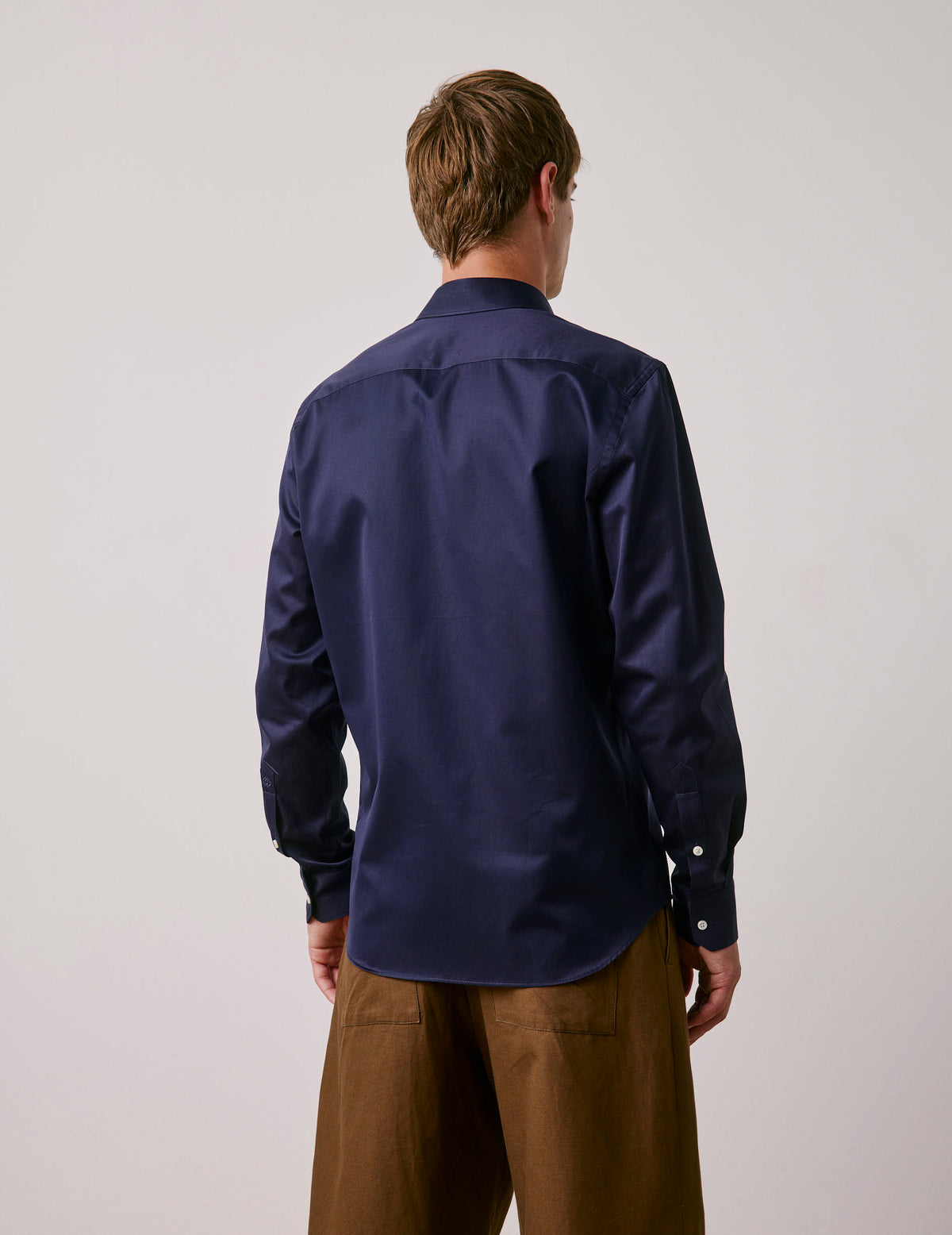Semi-fitted navy blue Prestige shirt - Satin - Figaret Collar