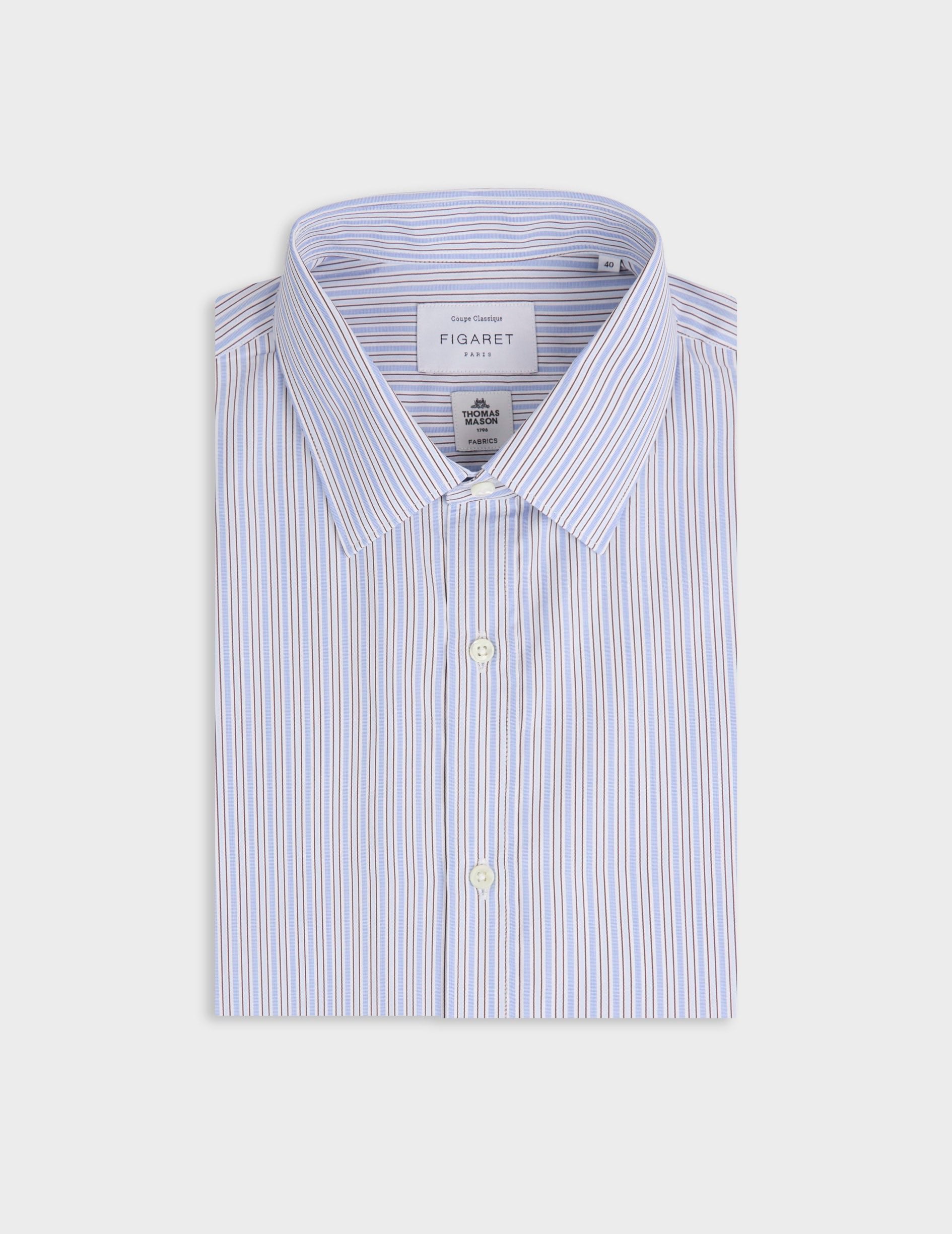Classic brown striped shirt - Wire to wire - Figaret Collar