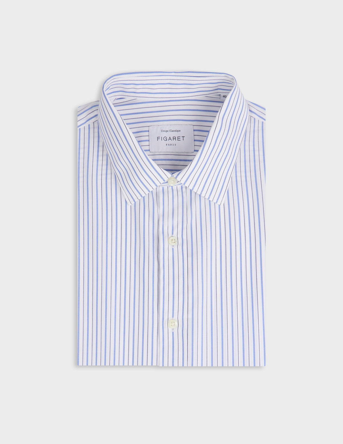 Classic blue striped shirt - Poplin - Figaret Collar