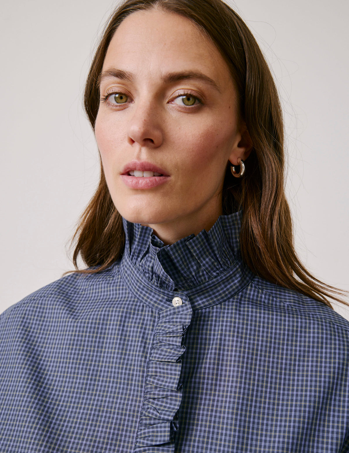 Blue check Greta shirt - Poplin - Victorian Collar