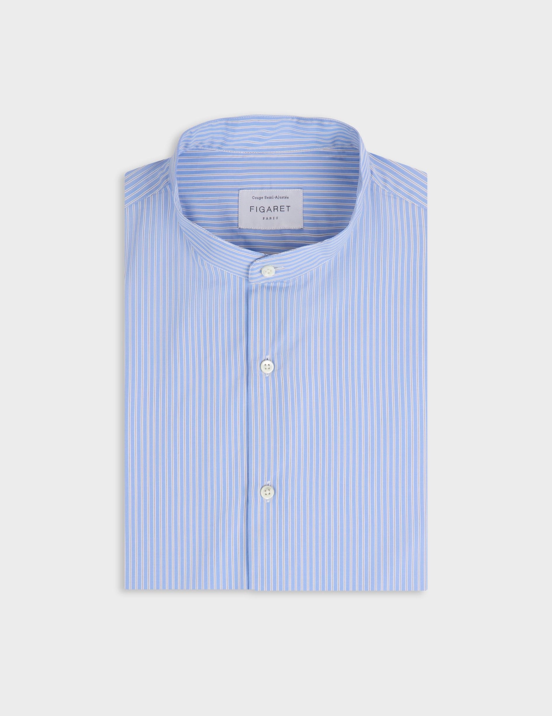 Blue striped Herwin shirt - Poplin - Officer Collar