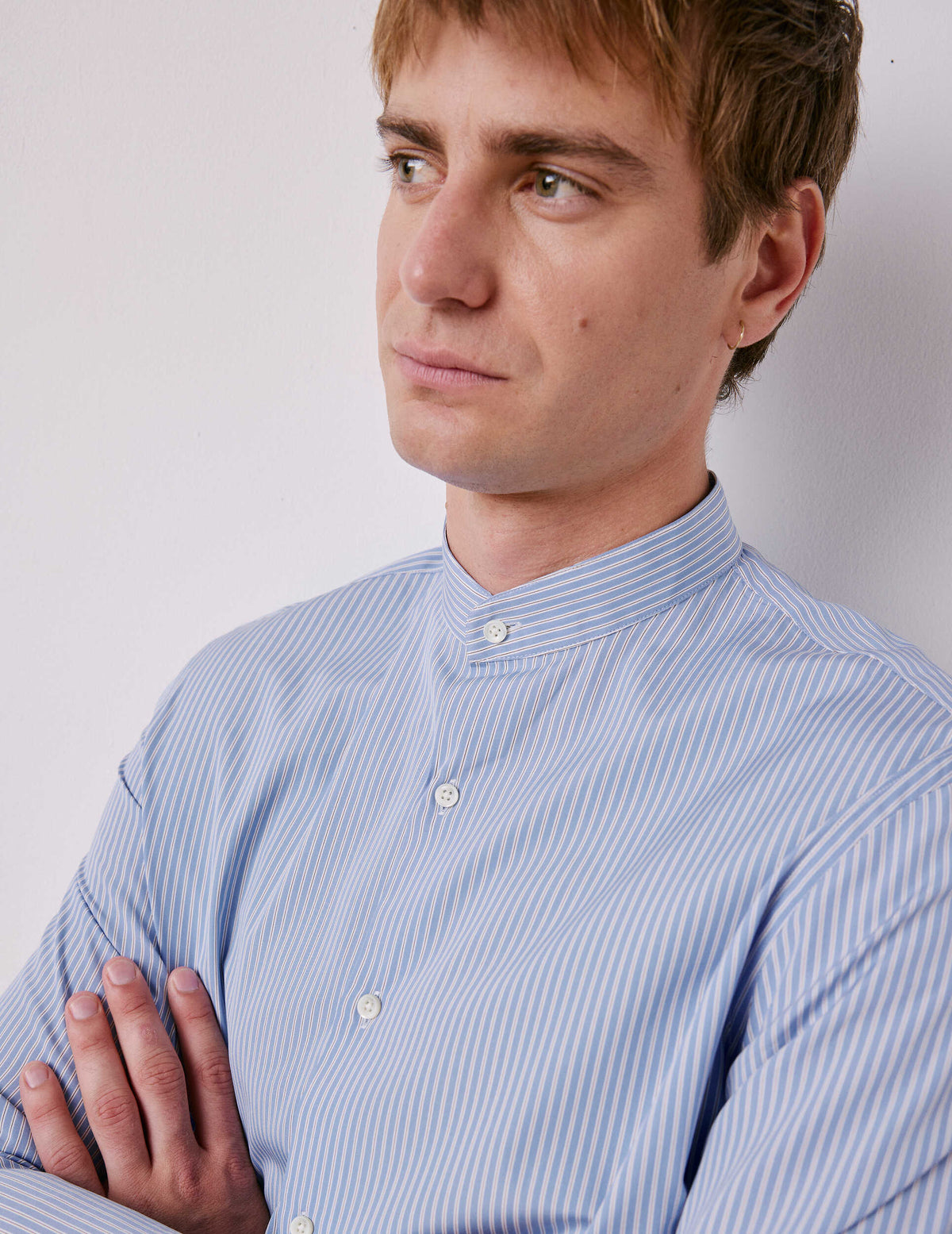 Blue striped Herwin shirt - Poplin - Officer Collar