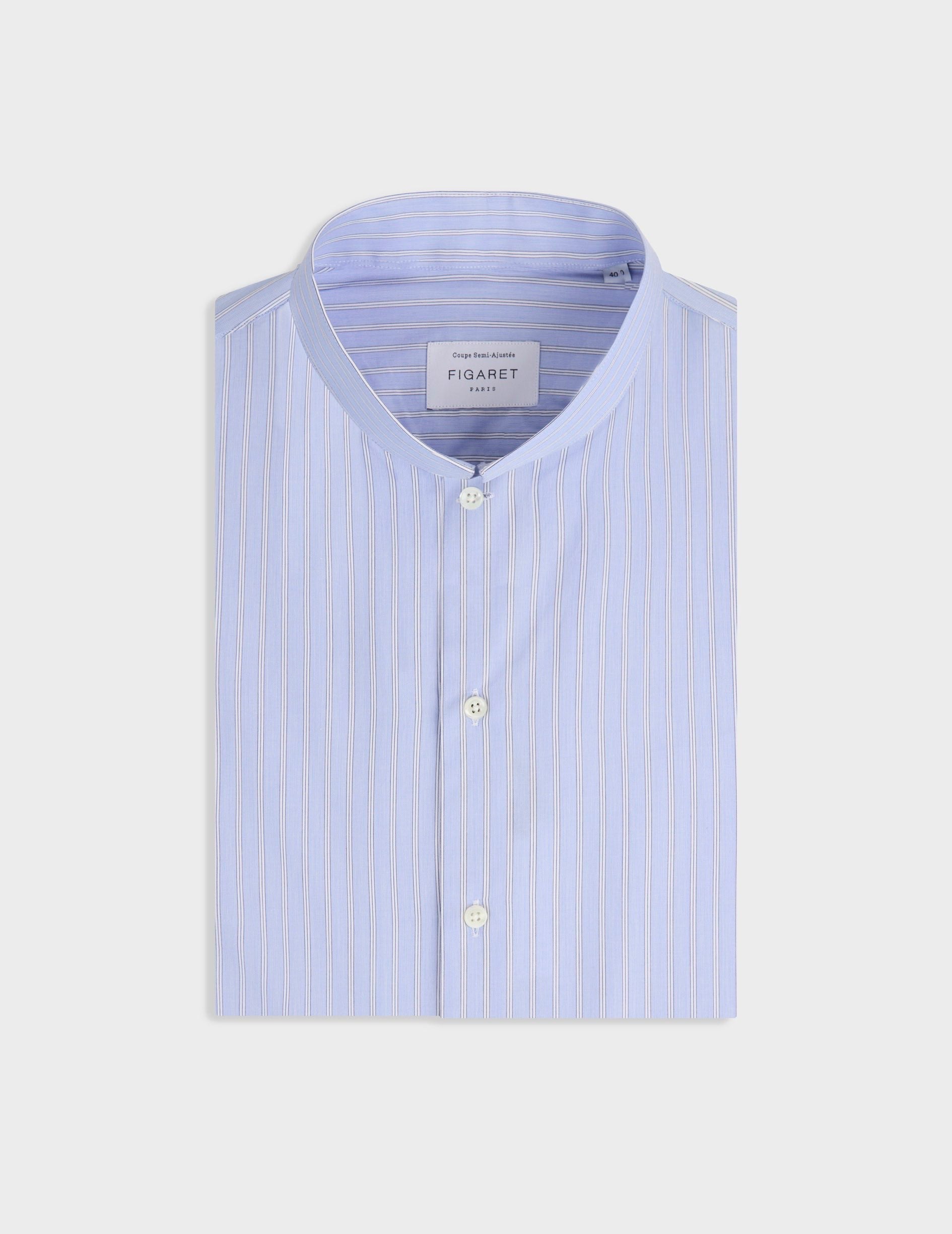 Semi-fitted blue striped shirt - Poplin - Reverse Collar