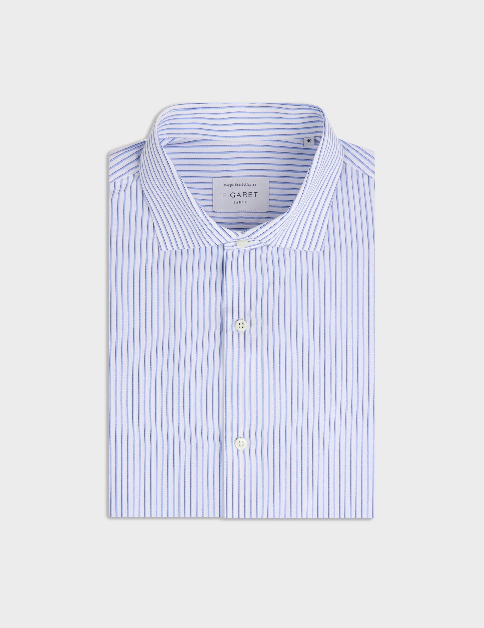 Semi-fitted blue striped shirt - Poplin - Italian Collar