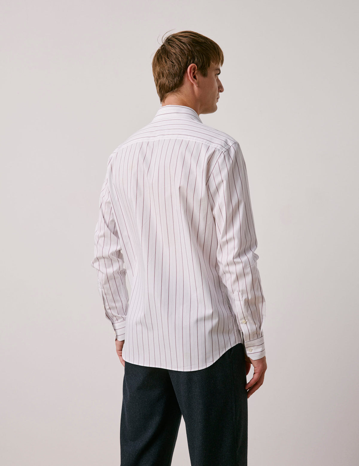 Semi-fitted red striped shirt - Poplin - Italian Collar