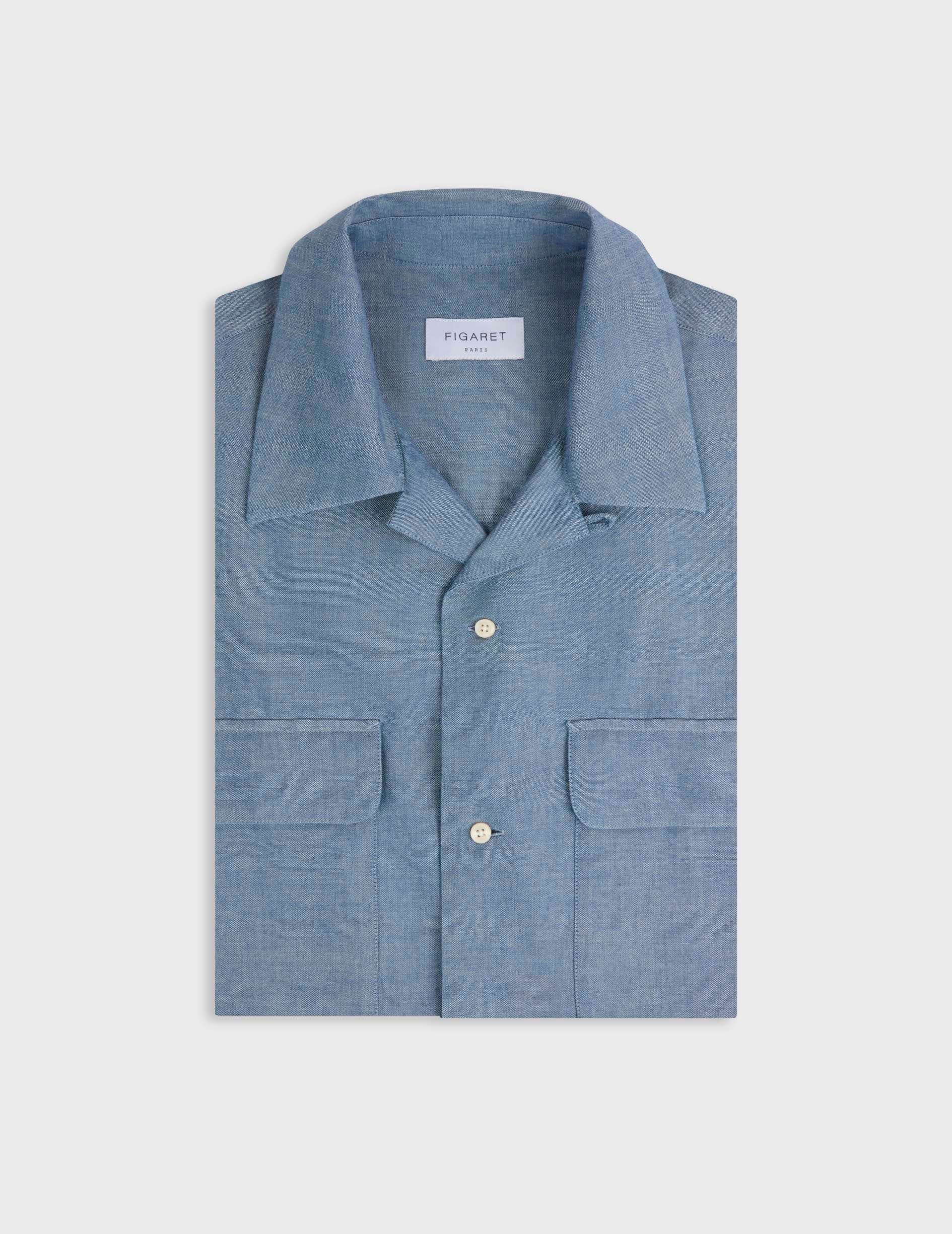 Blue denim Ivano shirt - Denim - Cuban with bridle Collar