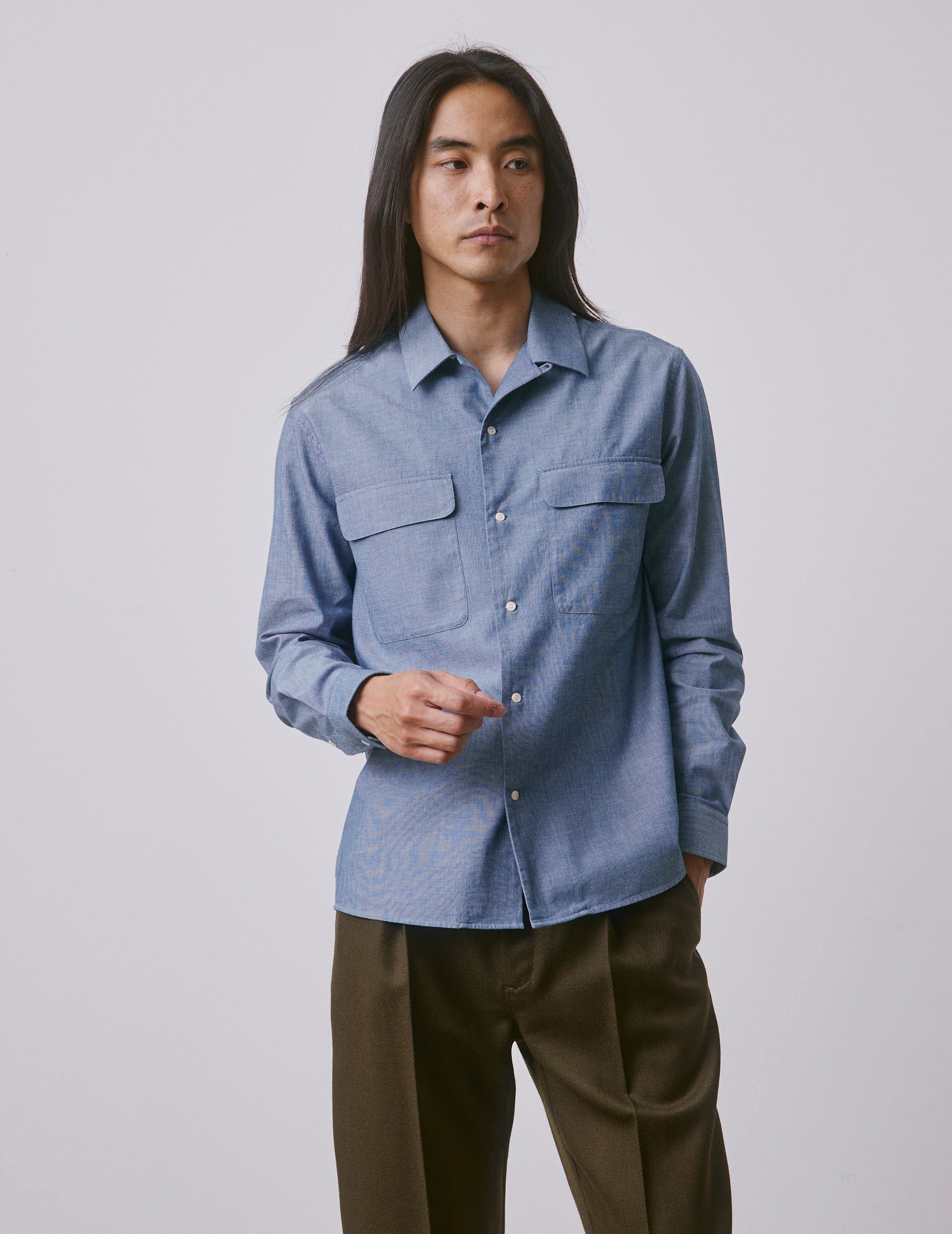 Blue denim Ivano shirt - Denim - Cuban with bridle Collar