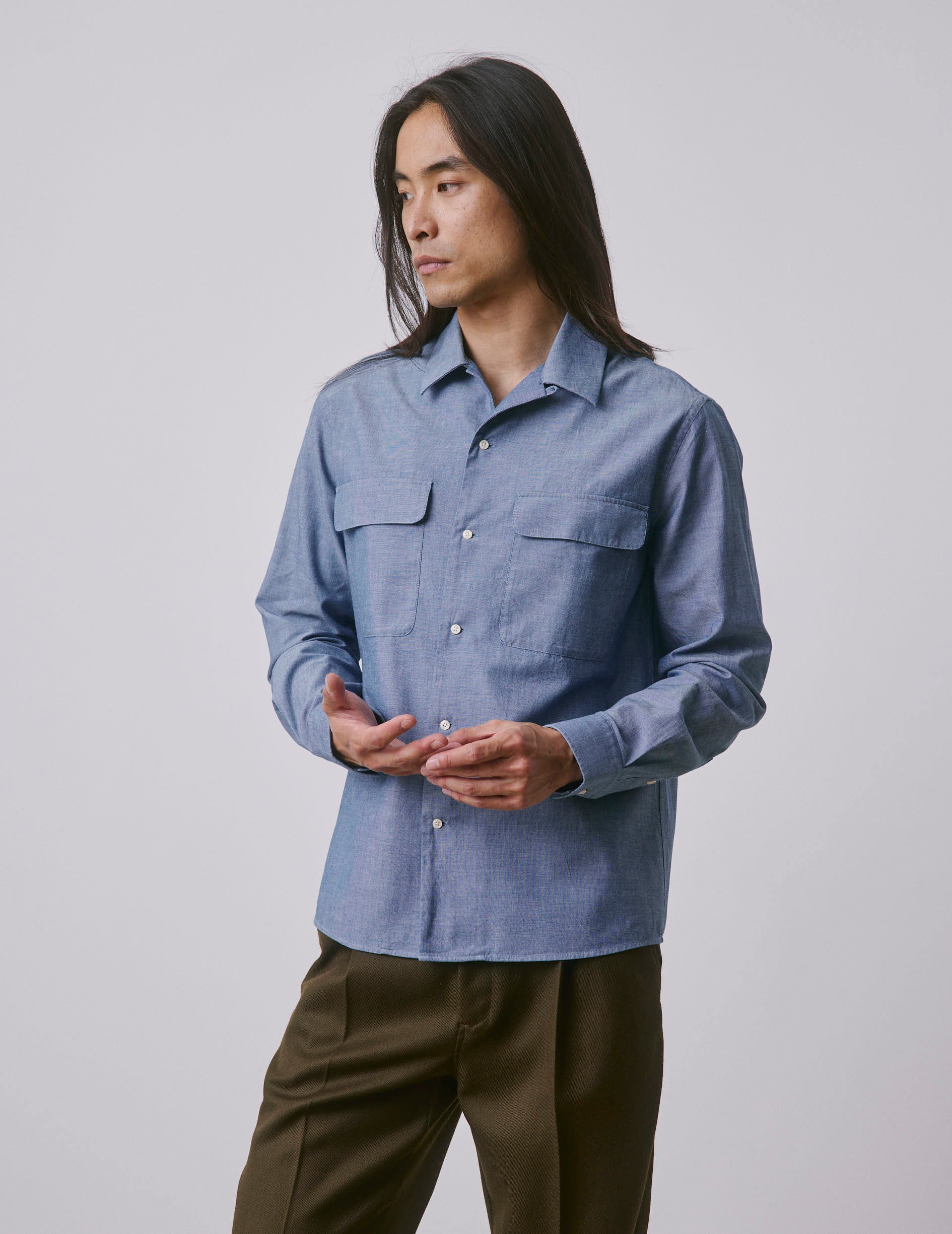 Blue denim Ivano shirt - Denim - Cuban with bridle Collar