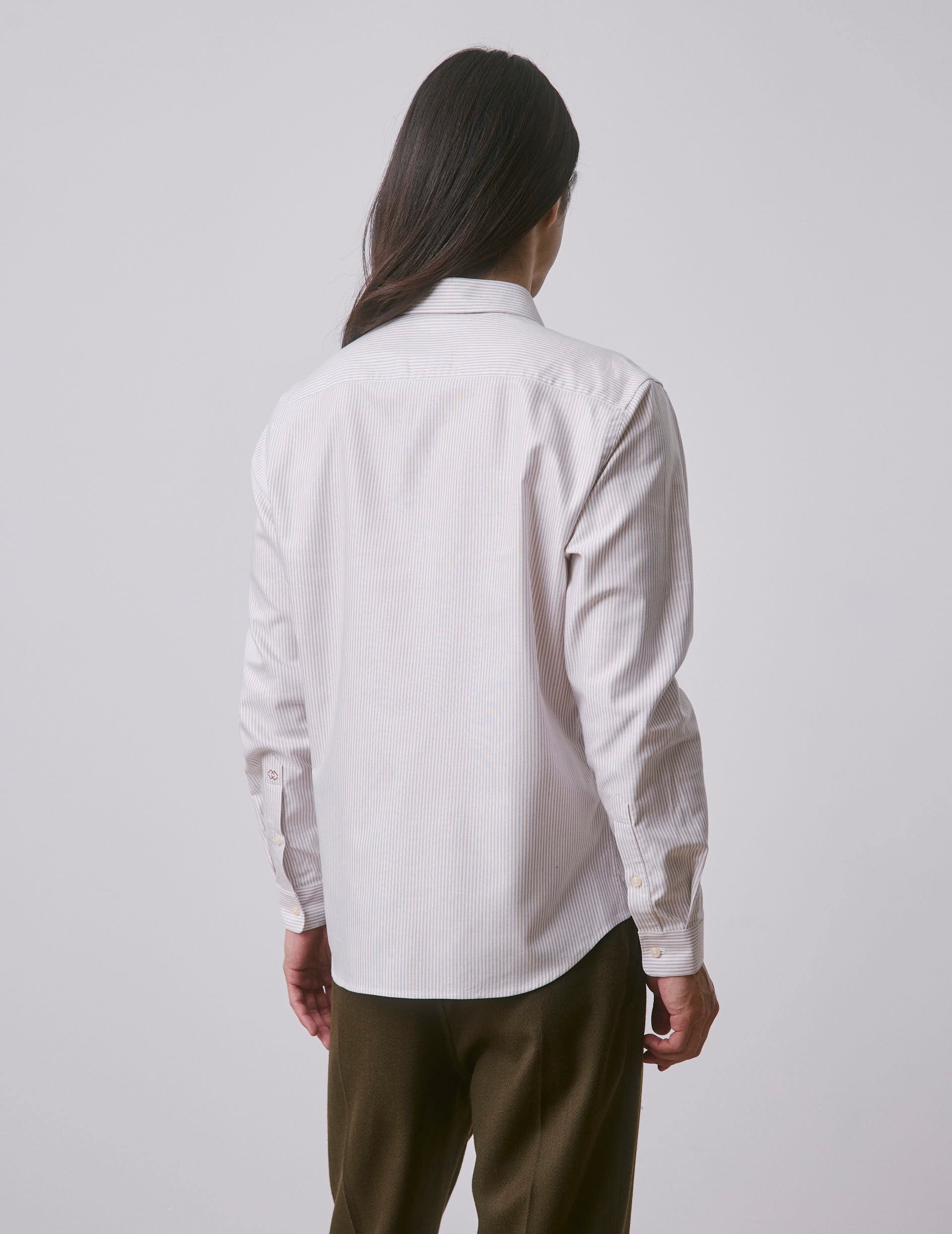 Unisex brown striped “Je t’aime” shirt - Oxford - Figaret Collar