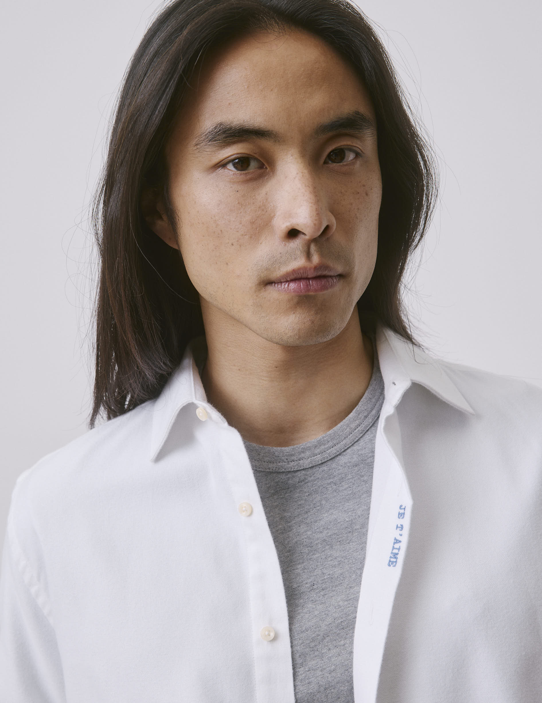 Unisex white “Je t’aime” shirt - brushed oxford - Figaret Collar