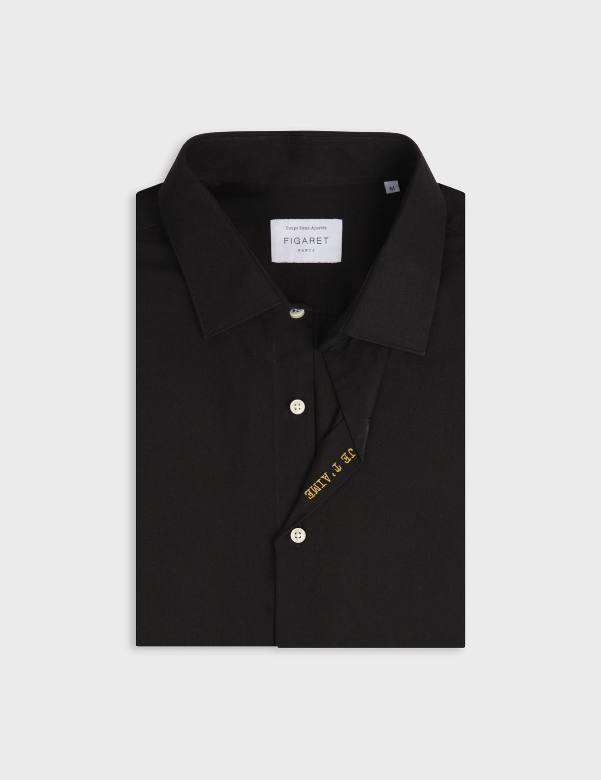 Unisex black denim “Je t’aime” shirt - Denim - Figaret Collar