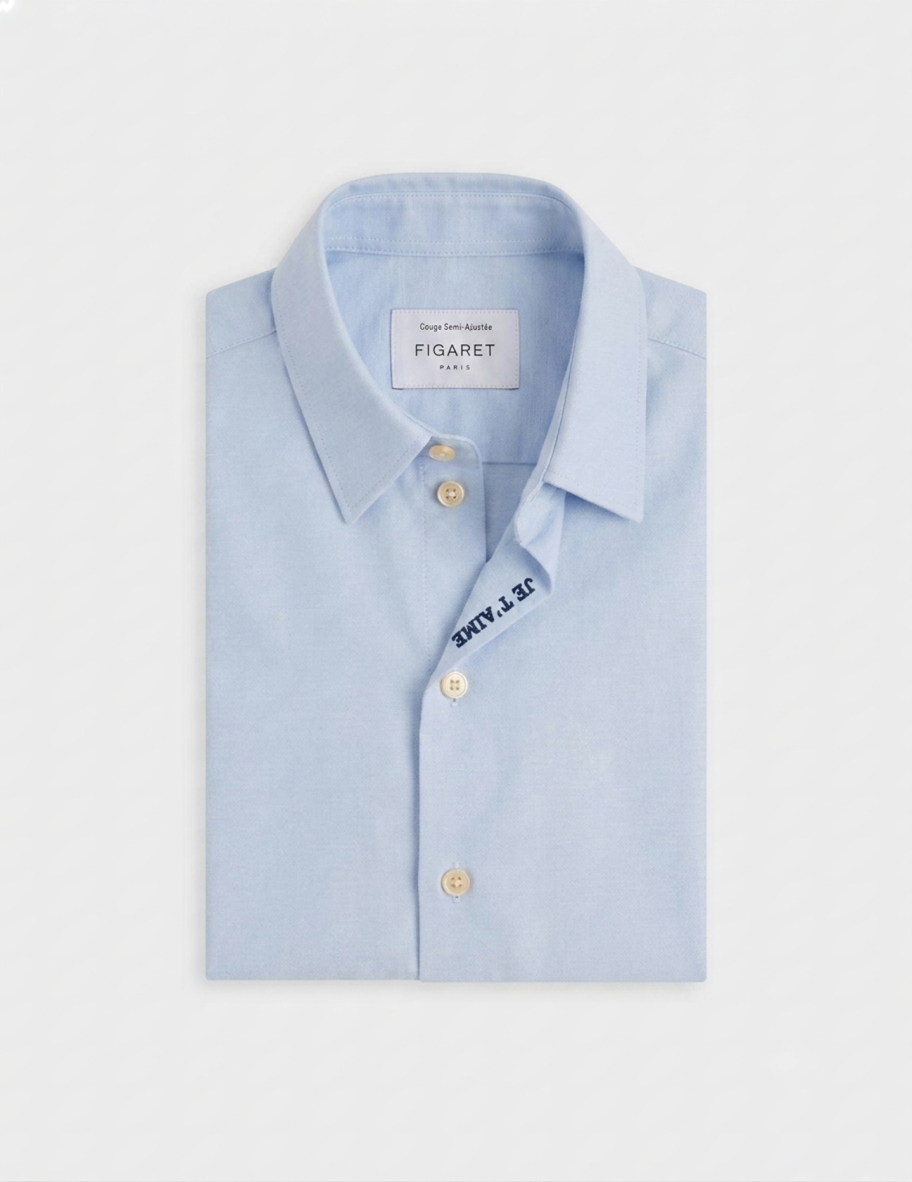 Blue children’s “Je t’aime” shirt - Oxford - Figaret Collar