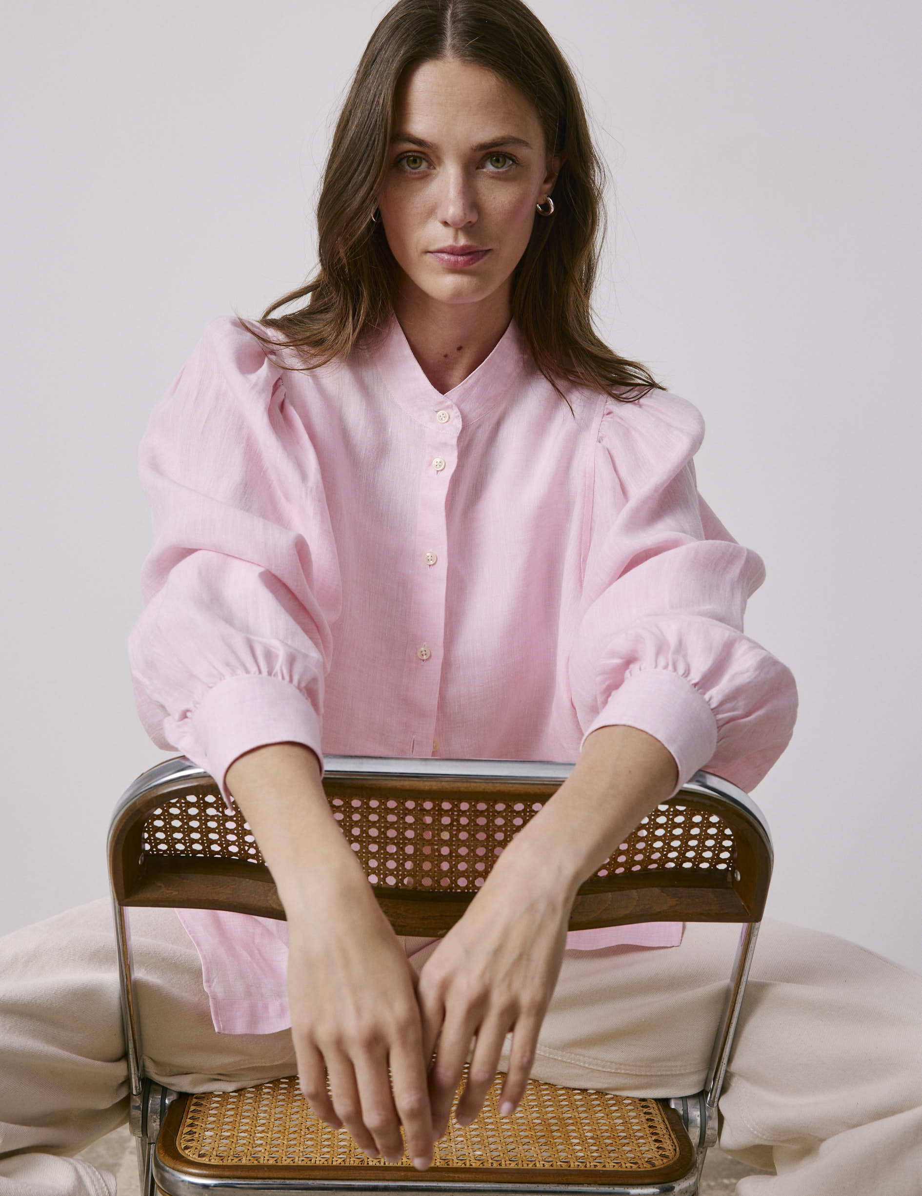 Light pink linen Lanaée shirt - Linen - Officer Collar