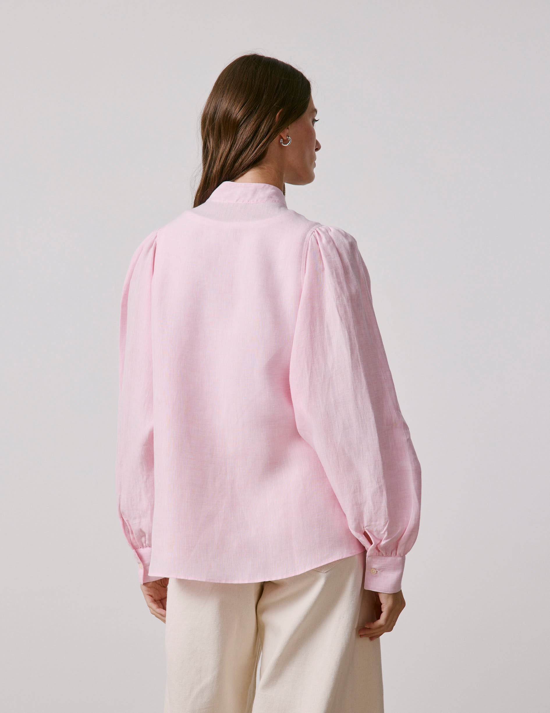 Light pink linen Lanaée shirt - Linen - Officer Collar