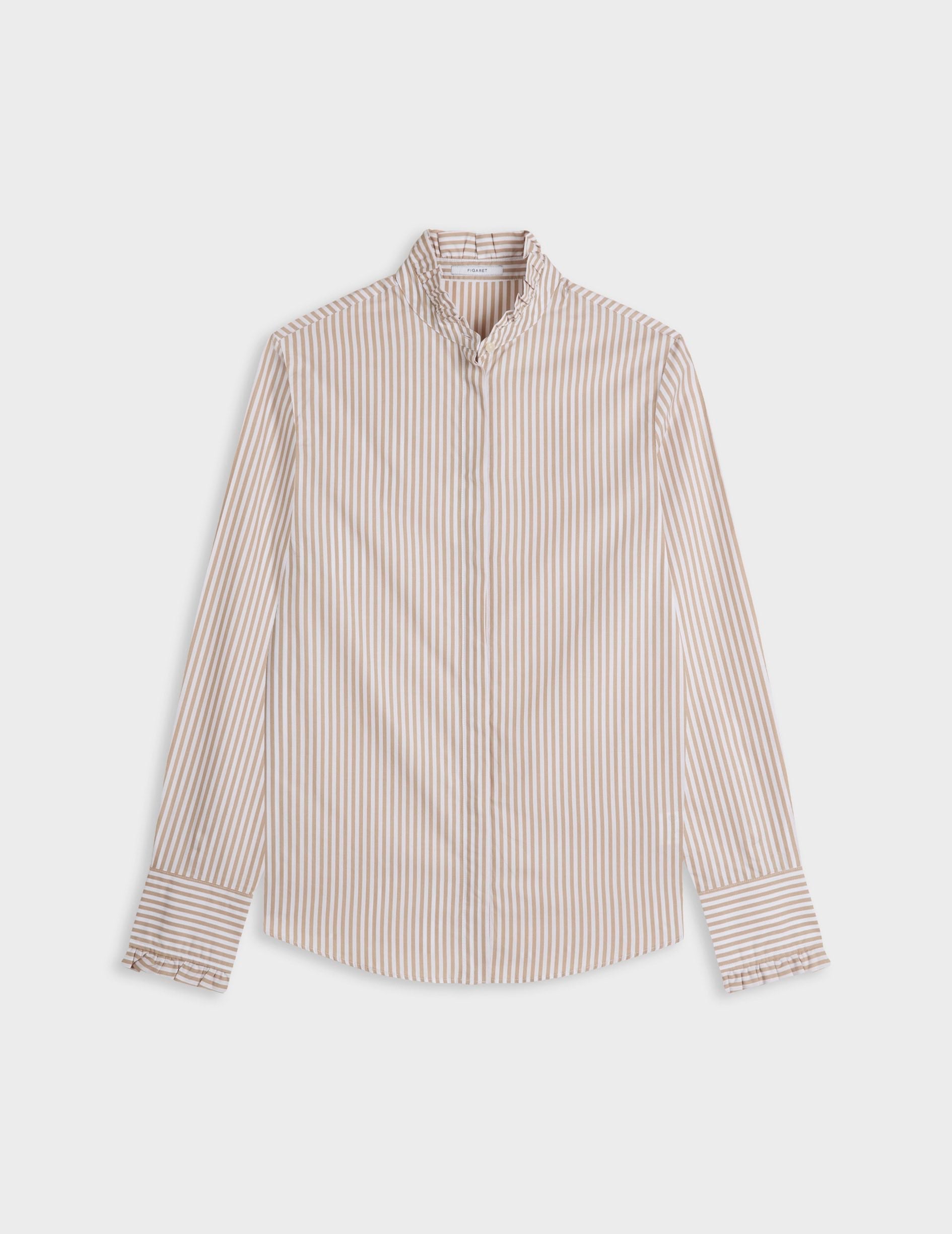 Beige striped Louison shirt - Poplin - Victorian Collar