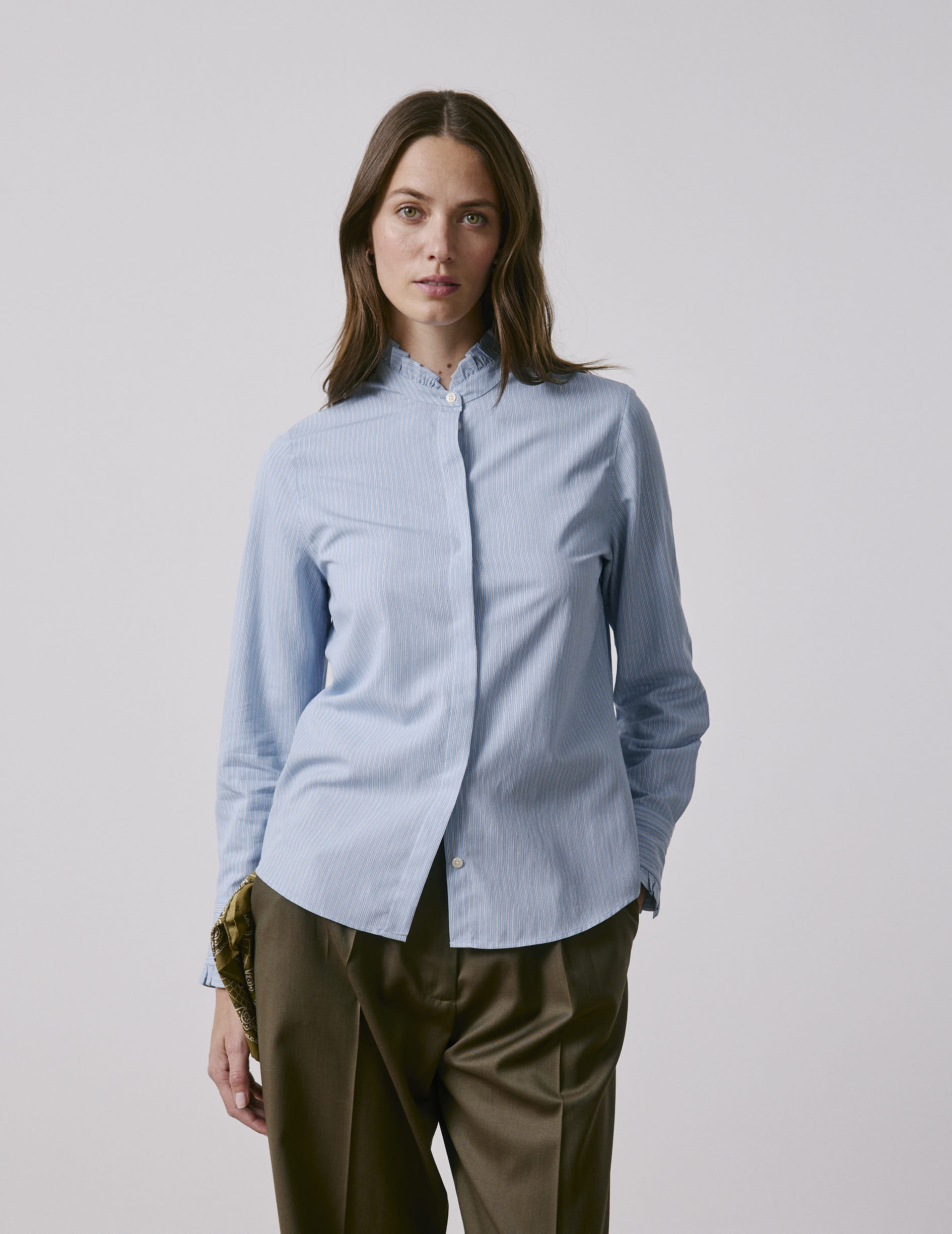 Light blue striped Louison shirt - Viscose - Victorian Collar