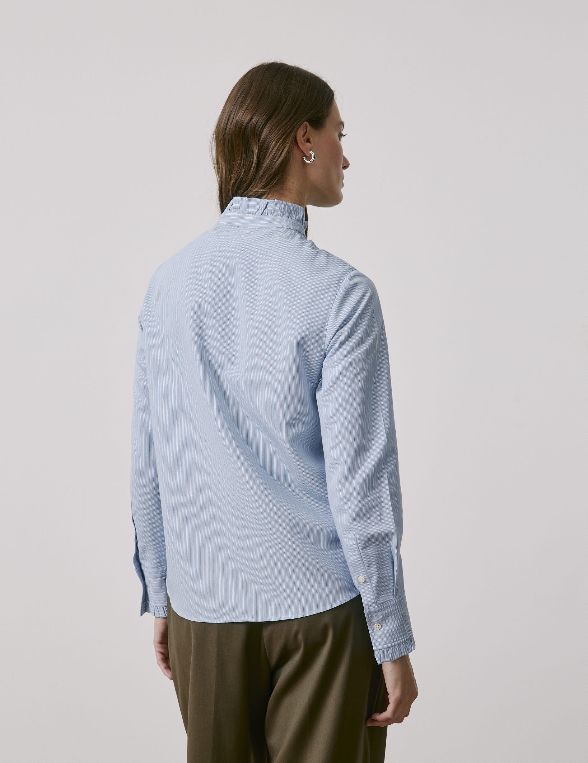 Light blue striped Louison shirt - Viscose - Victorian Collar