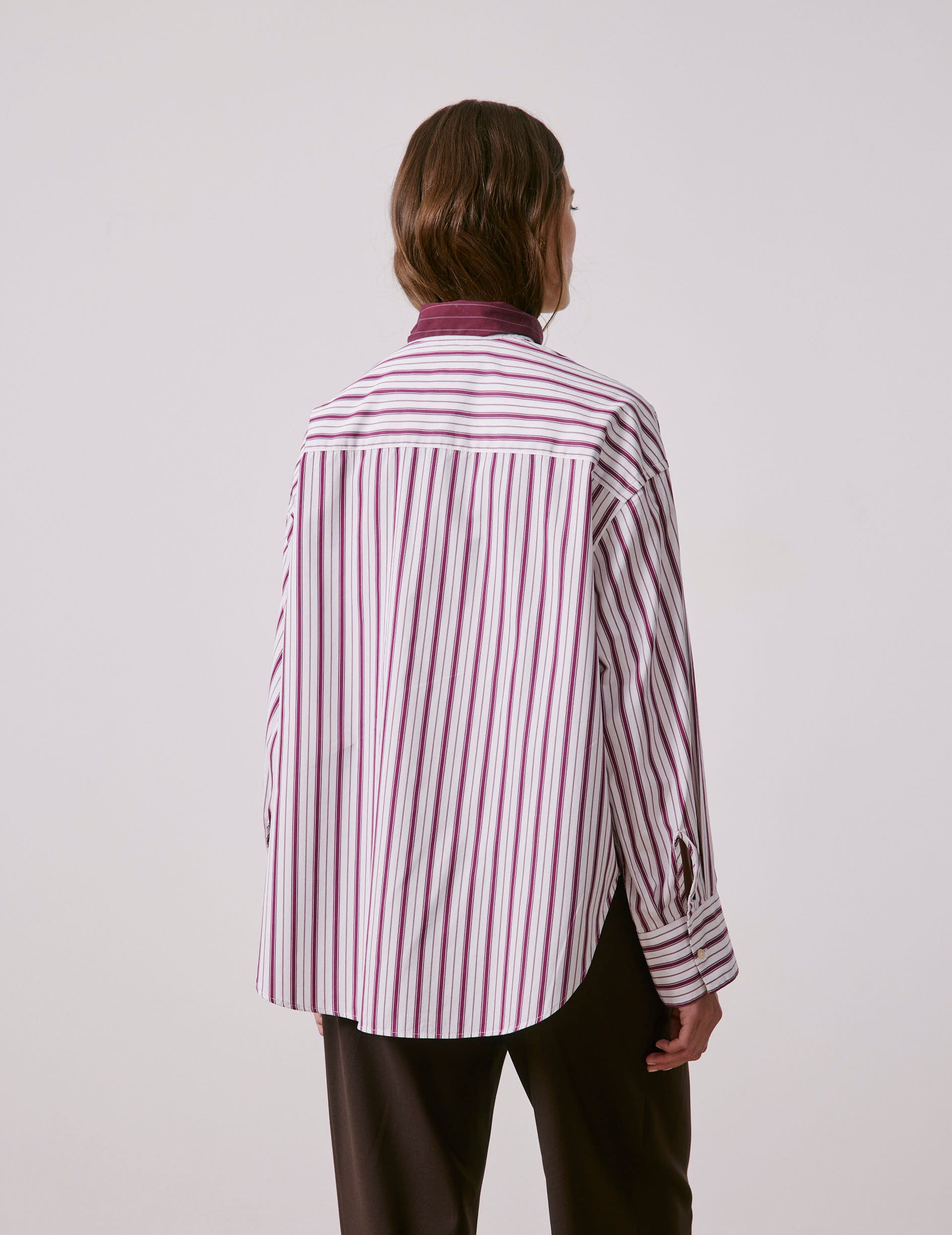 Burgundy striped Margaux shirt - Poplin - Lavallière tie Collar
