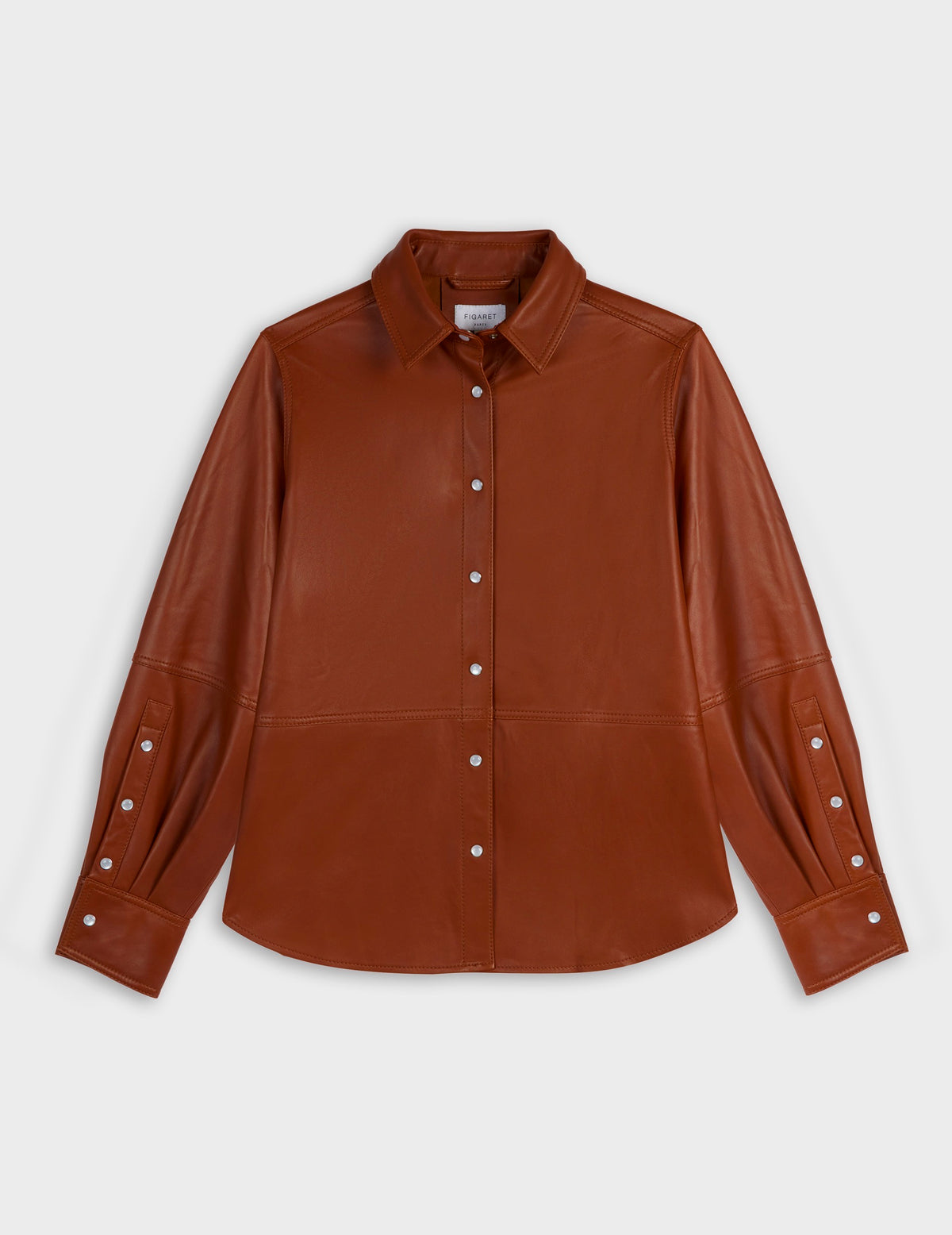 Camel leather Marylou overshirt - Leather - Shirt Collar