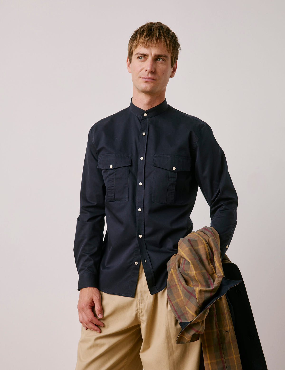 Navy blue Mathias shirt - Twill - Officer Collar