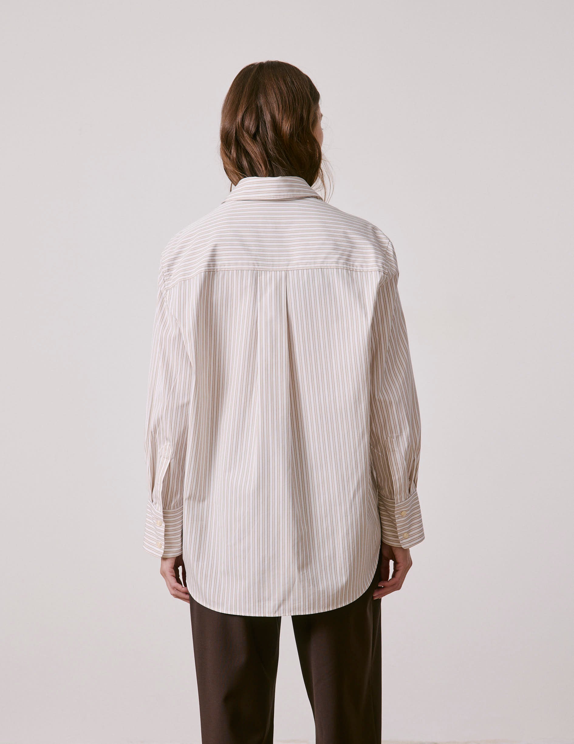 Beige striped Mathilde shirt - Poplin - Shirt Collar