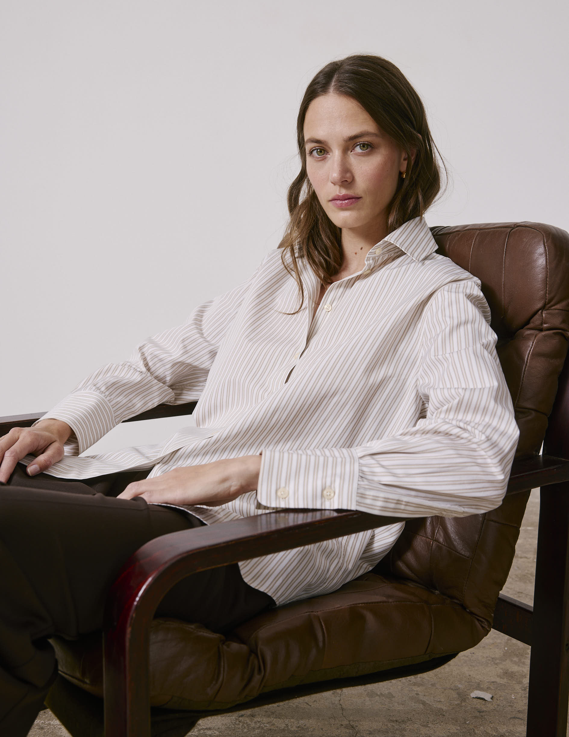 Beige striped Mathilde shirt - Poplin - Shirt Collar