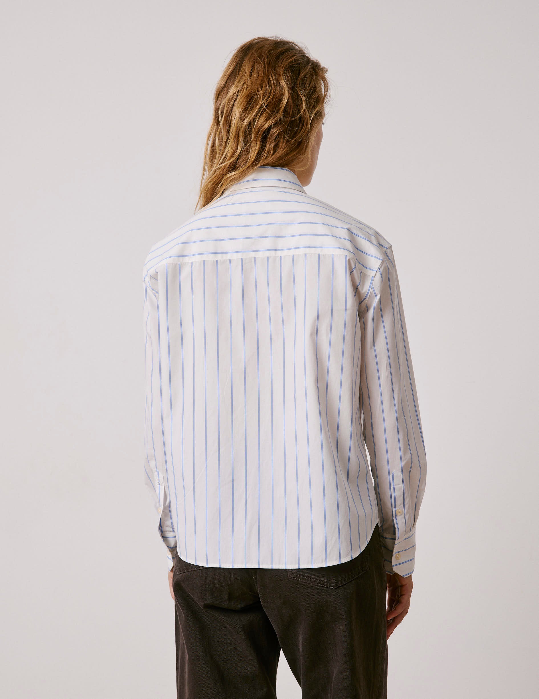 Light blue striped Mélinda shirt - Poplin - Italian Collar