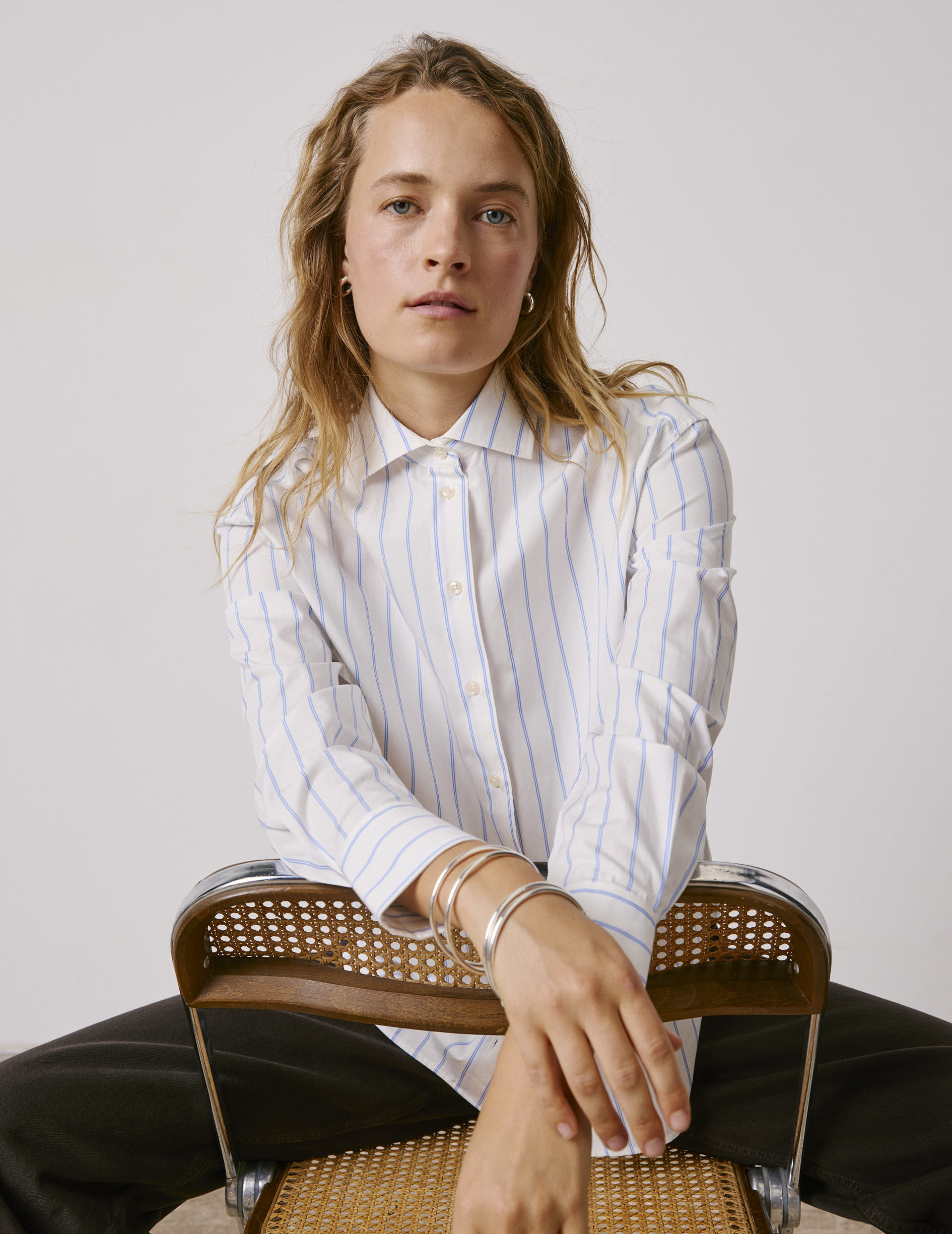 Light blue striped Mélinda shirt - Poplin - Italian Collar