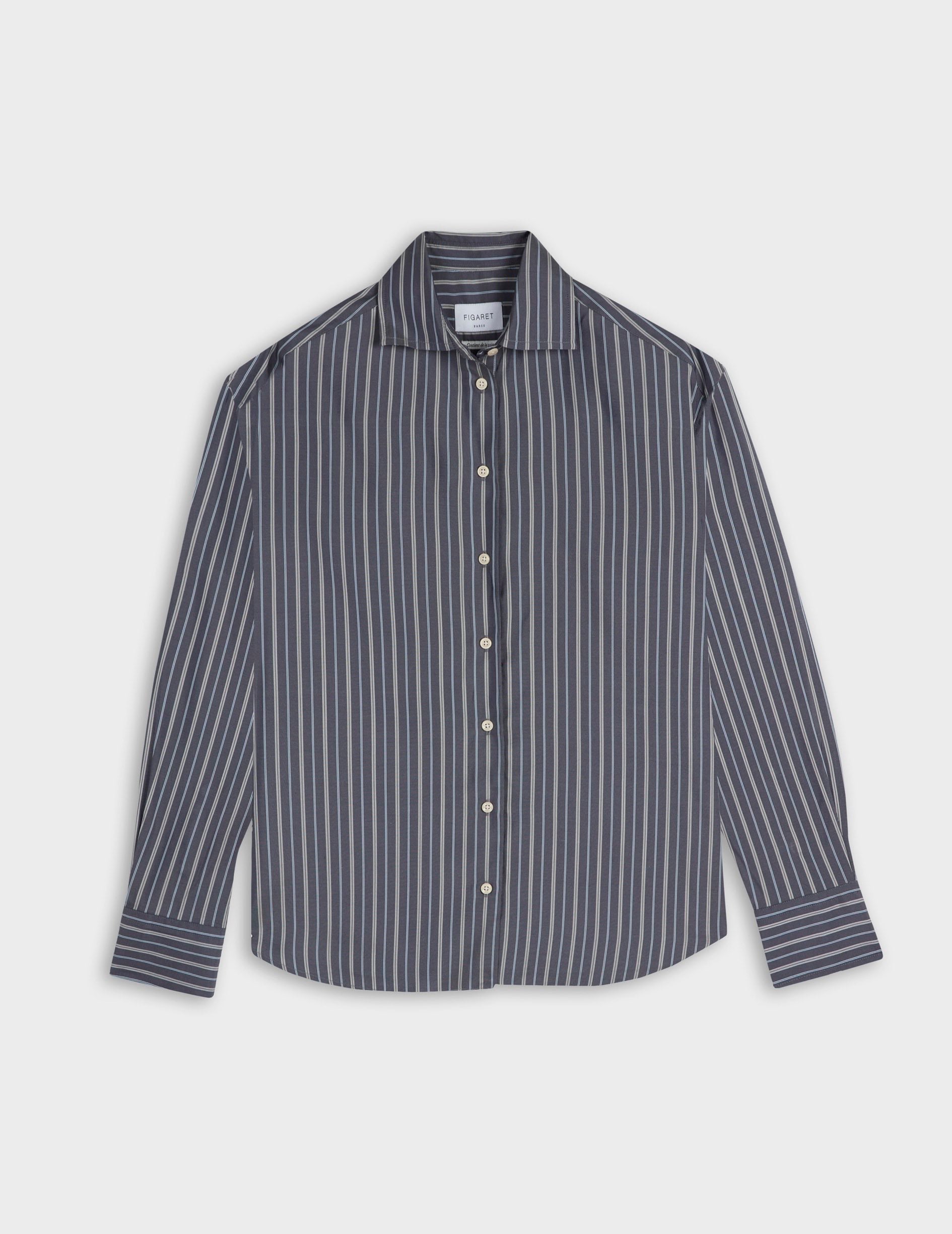 Navy striped Mélinda shirt - Silk - Italian Collar