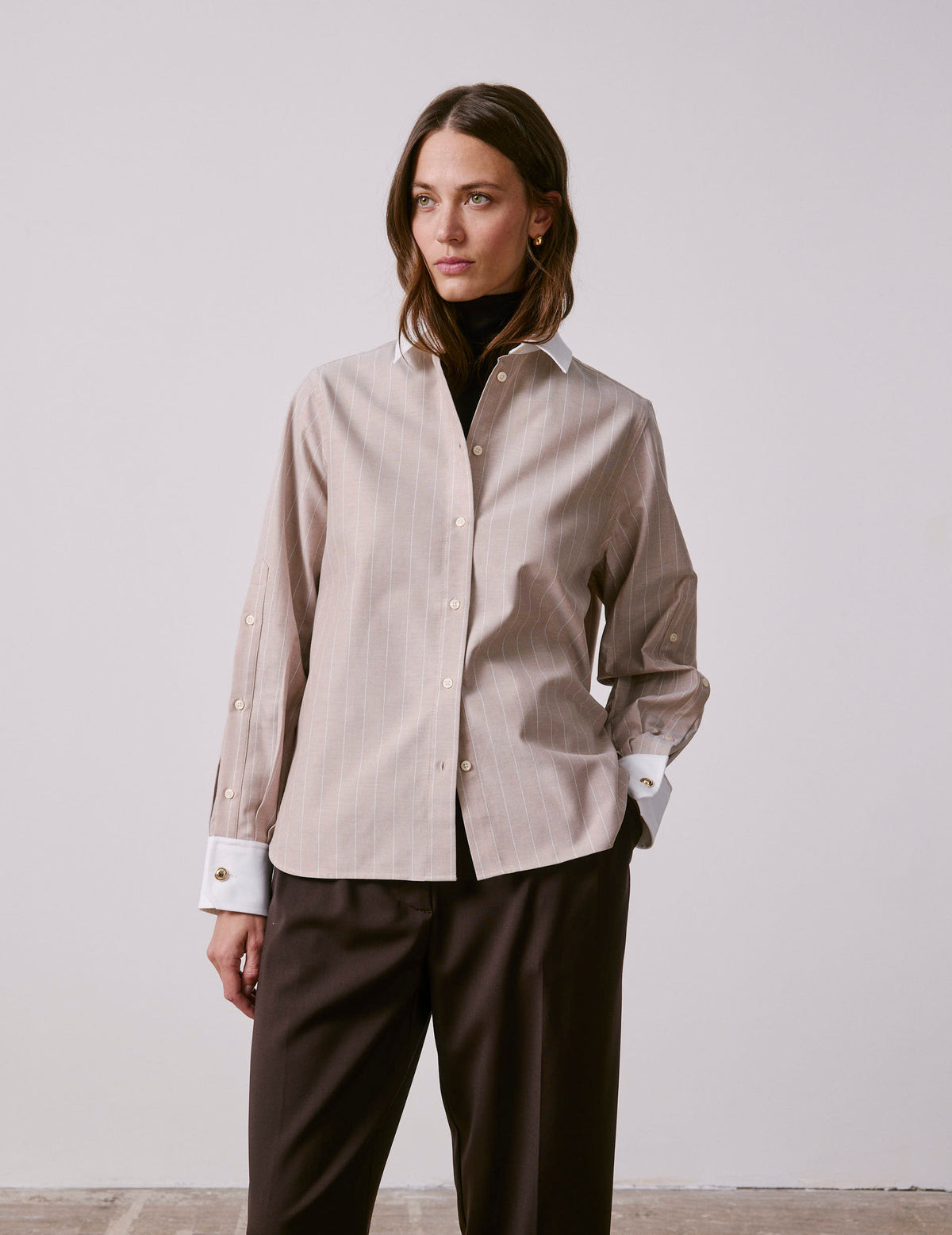 Beige striped Meryl shirt - Oxford - Shirt Collar