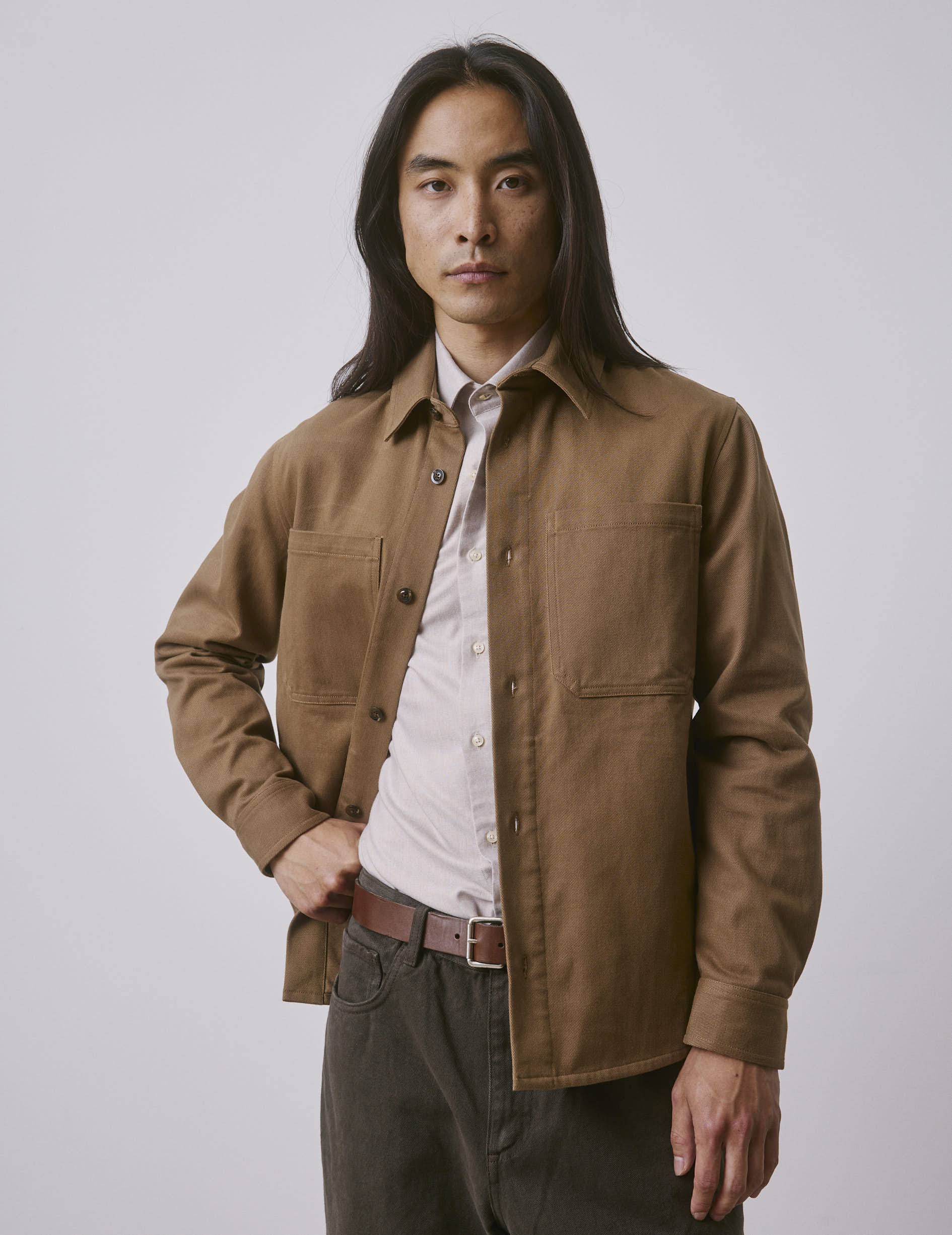 Camel Milan overshirt - Twill - Shirt Collar