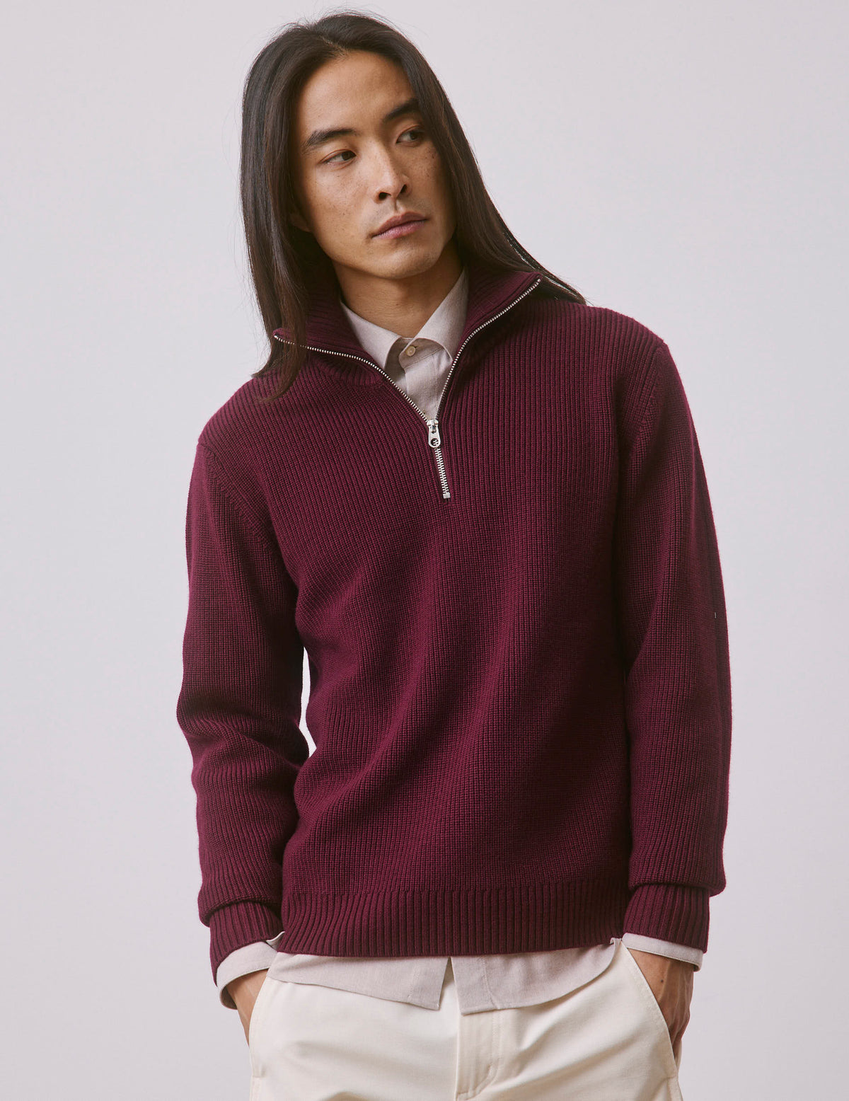 Burgundy merino wool Milo sweater