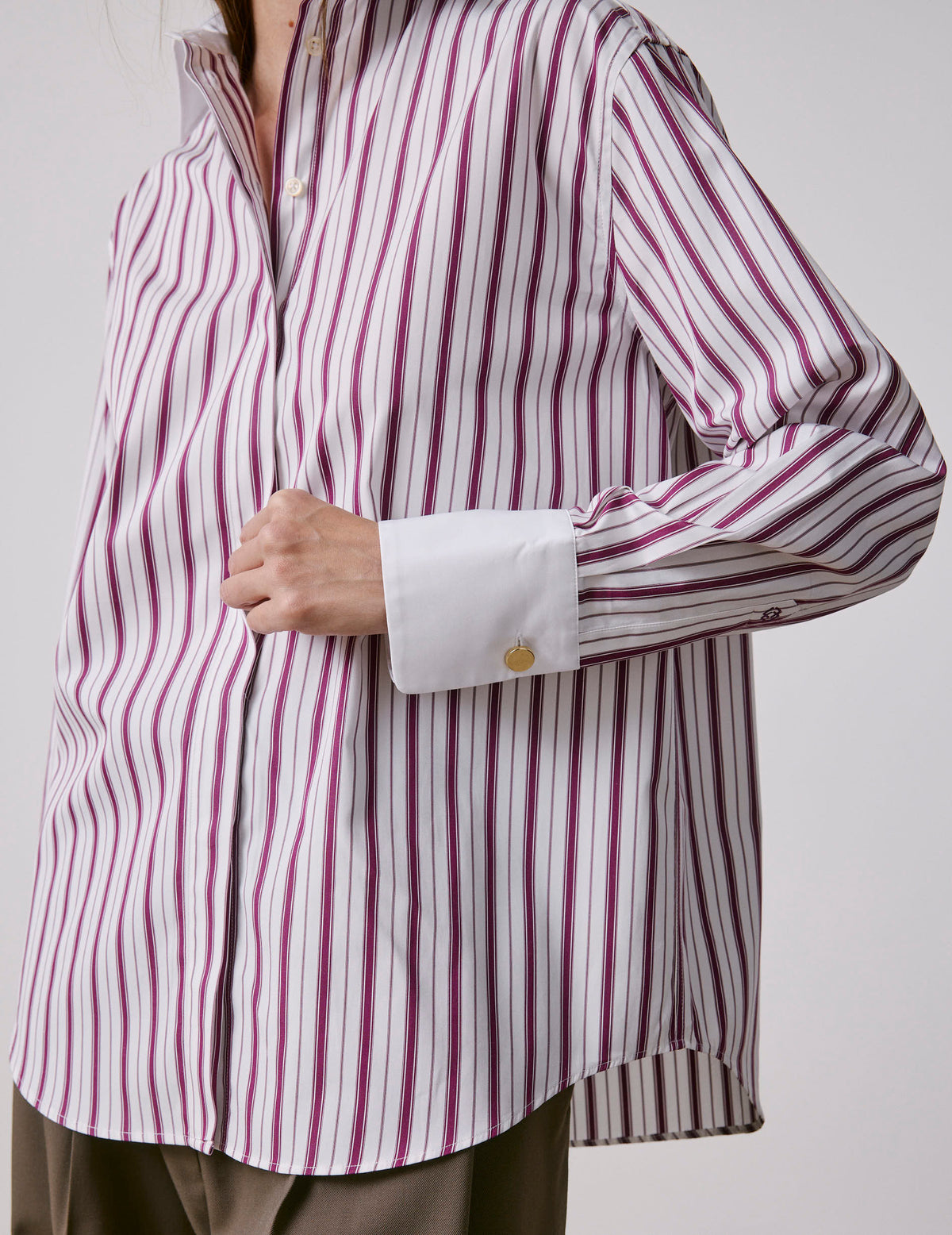 Burgundy striped Naéline shirt with removable tie - Poplin - Shirt Collar