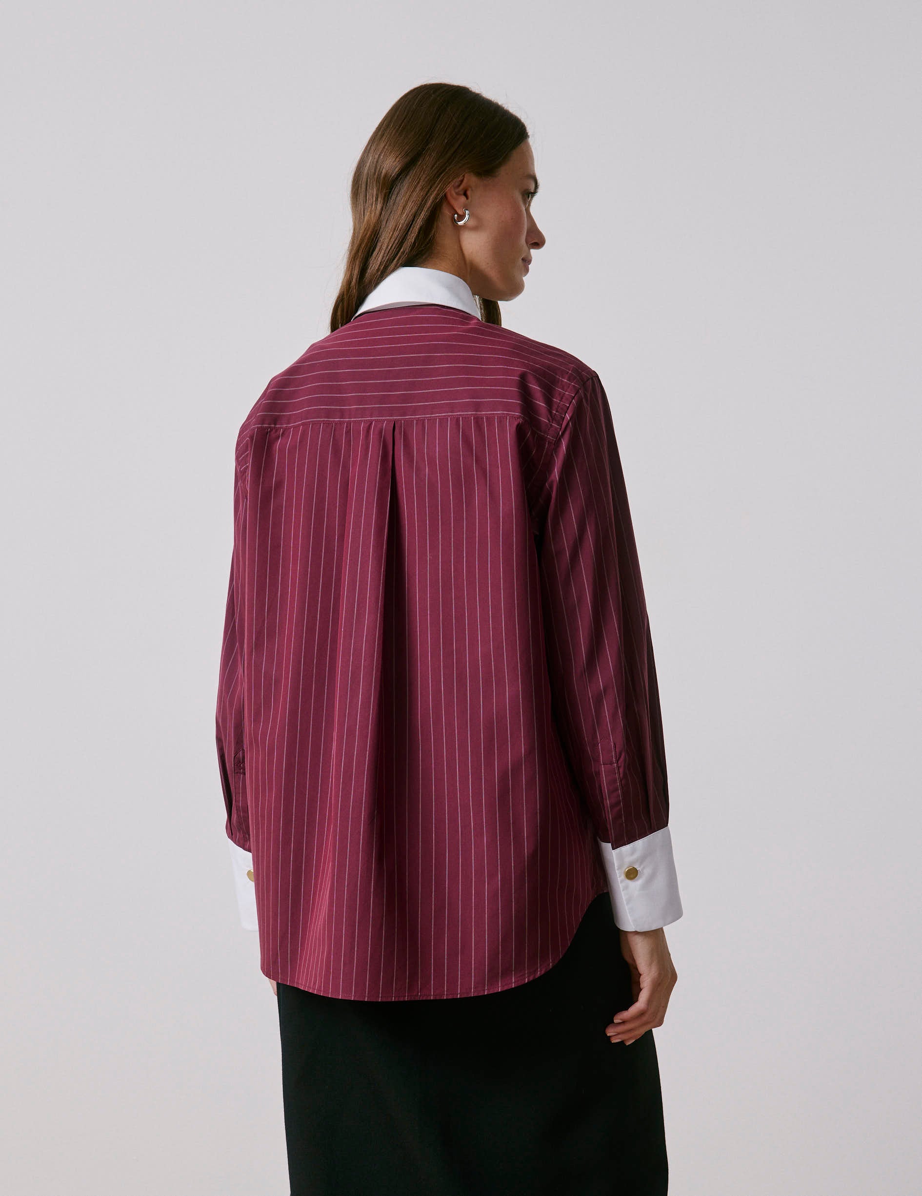 Burgundy striped Naéline shirt with removable tie - Poplin - Shirt Collar