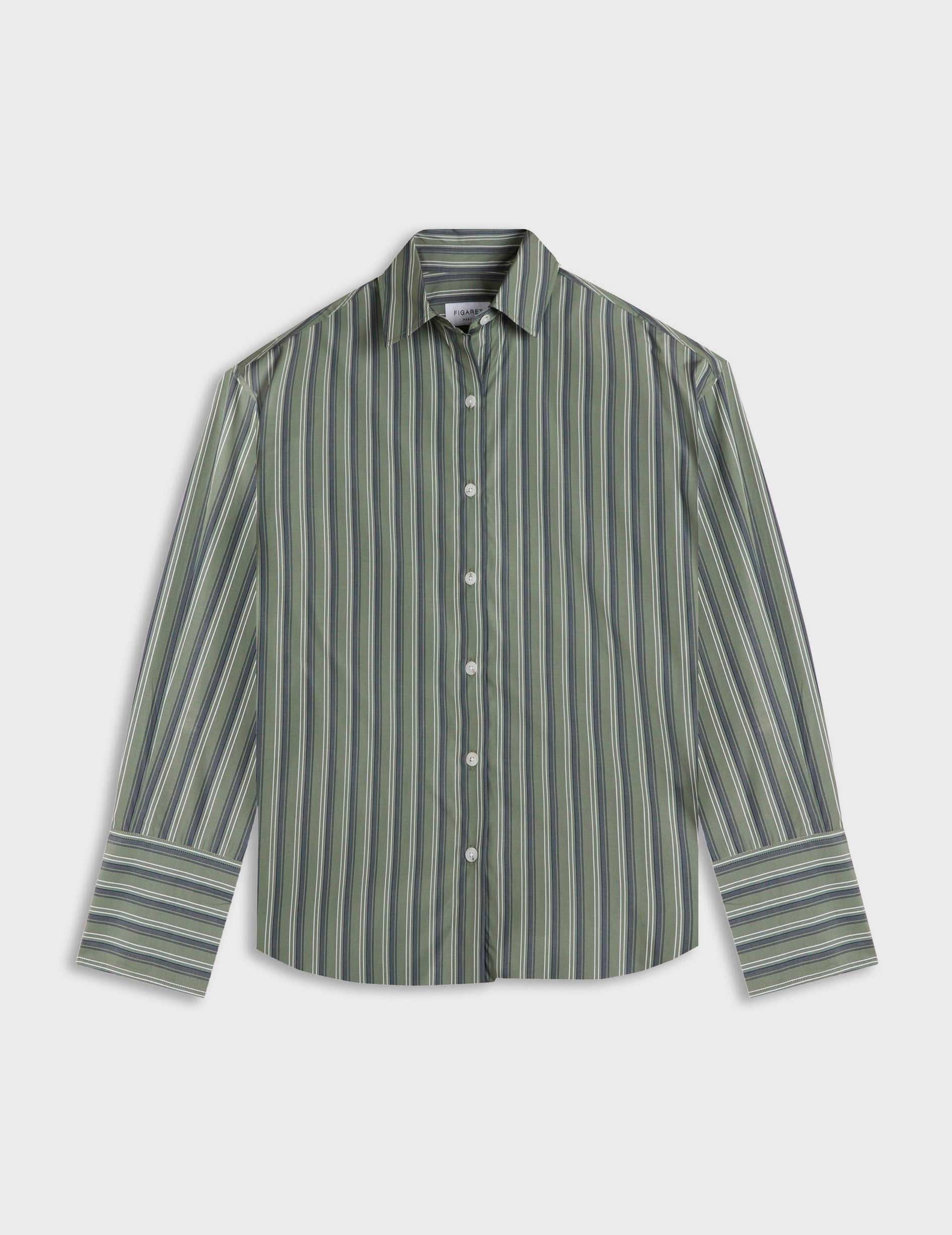 Khaki striped Noliana shirt - Poplin - Shirt Collar