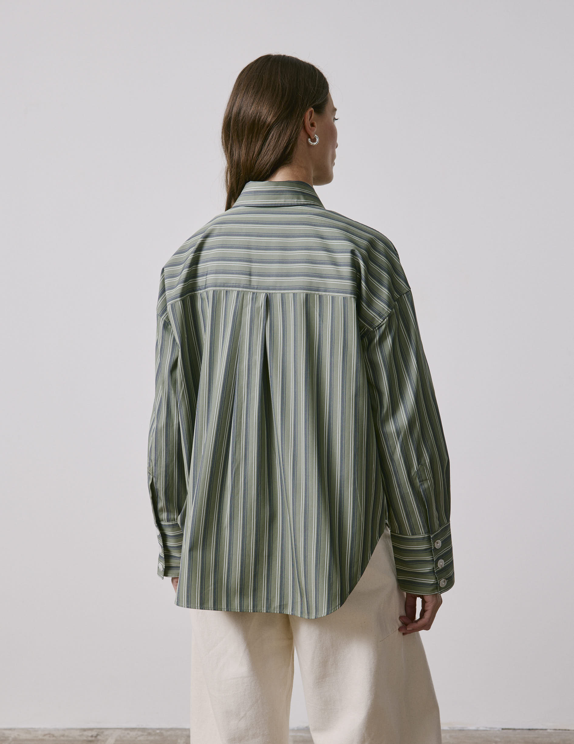 Khaki striped Noliana shirt - Poplin - Shirt Collar
