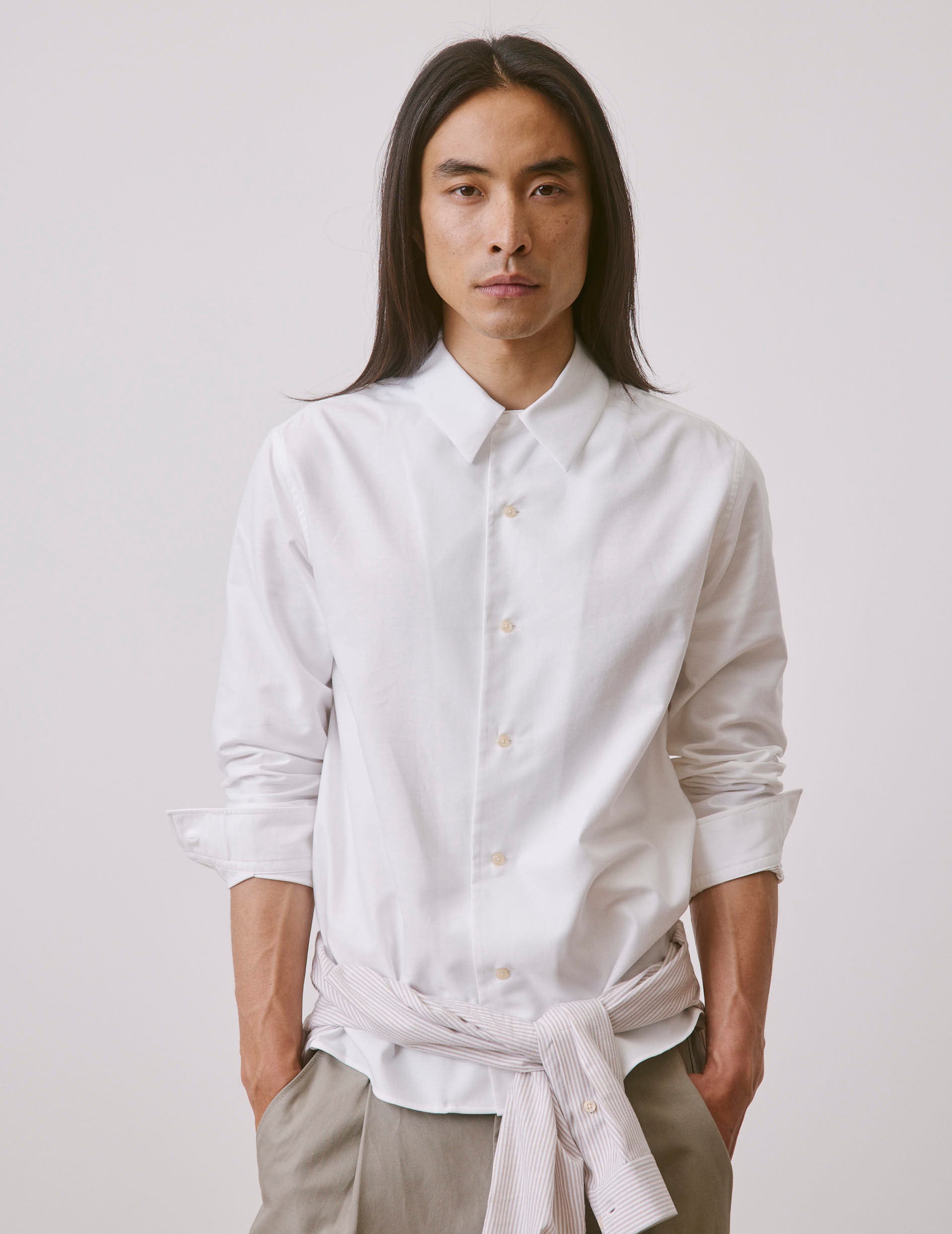 White Nylan shirt - Oxford - Cuban with bridle Collar