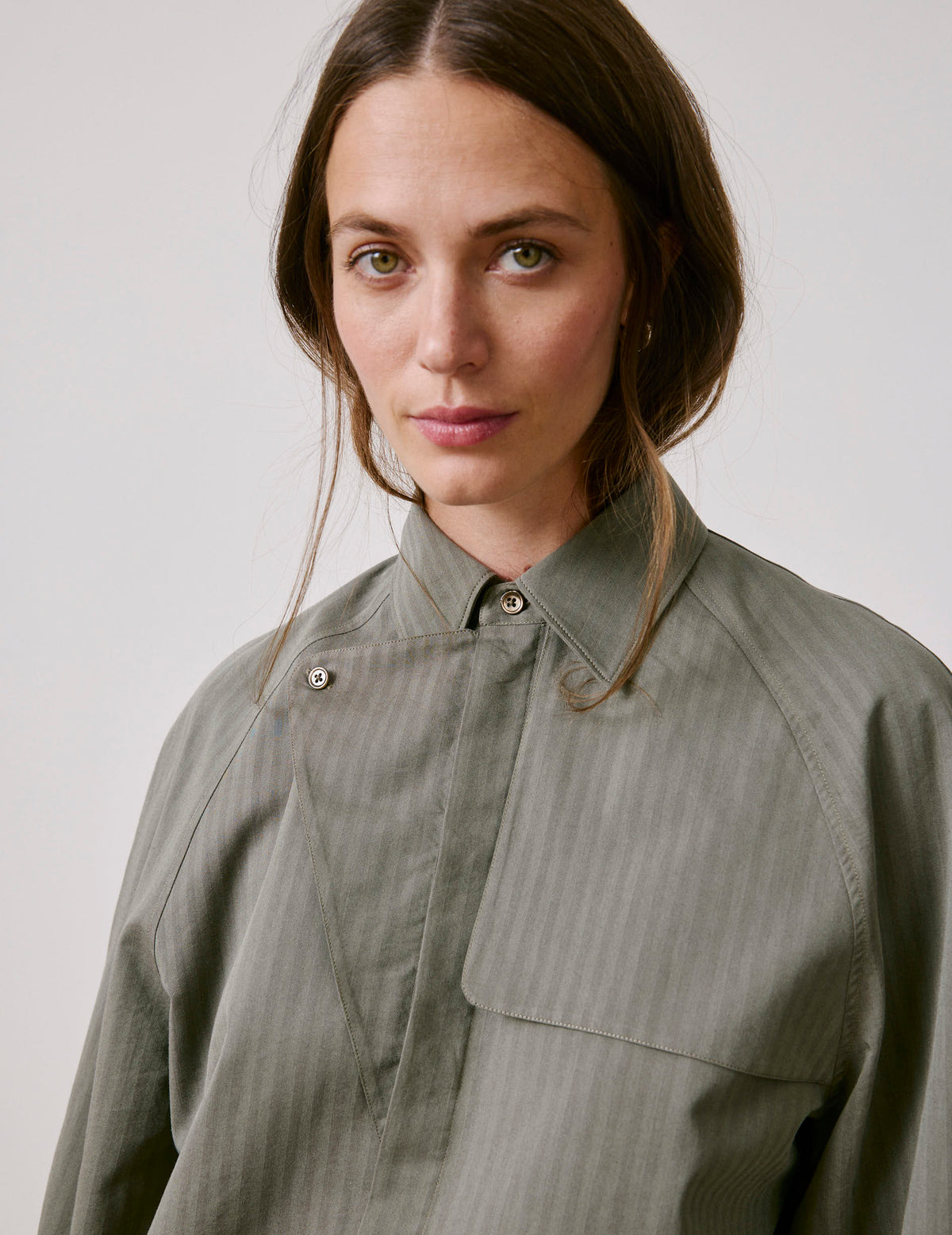 Khaki Pamela overshirt - Chevron - Shirt Collar