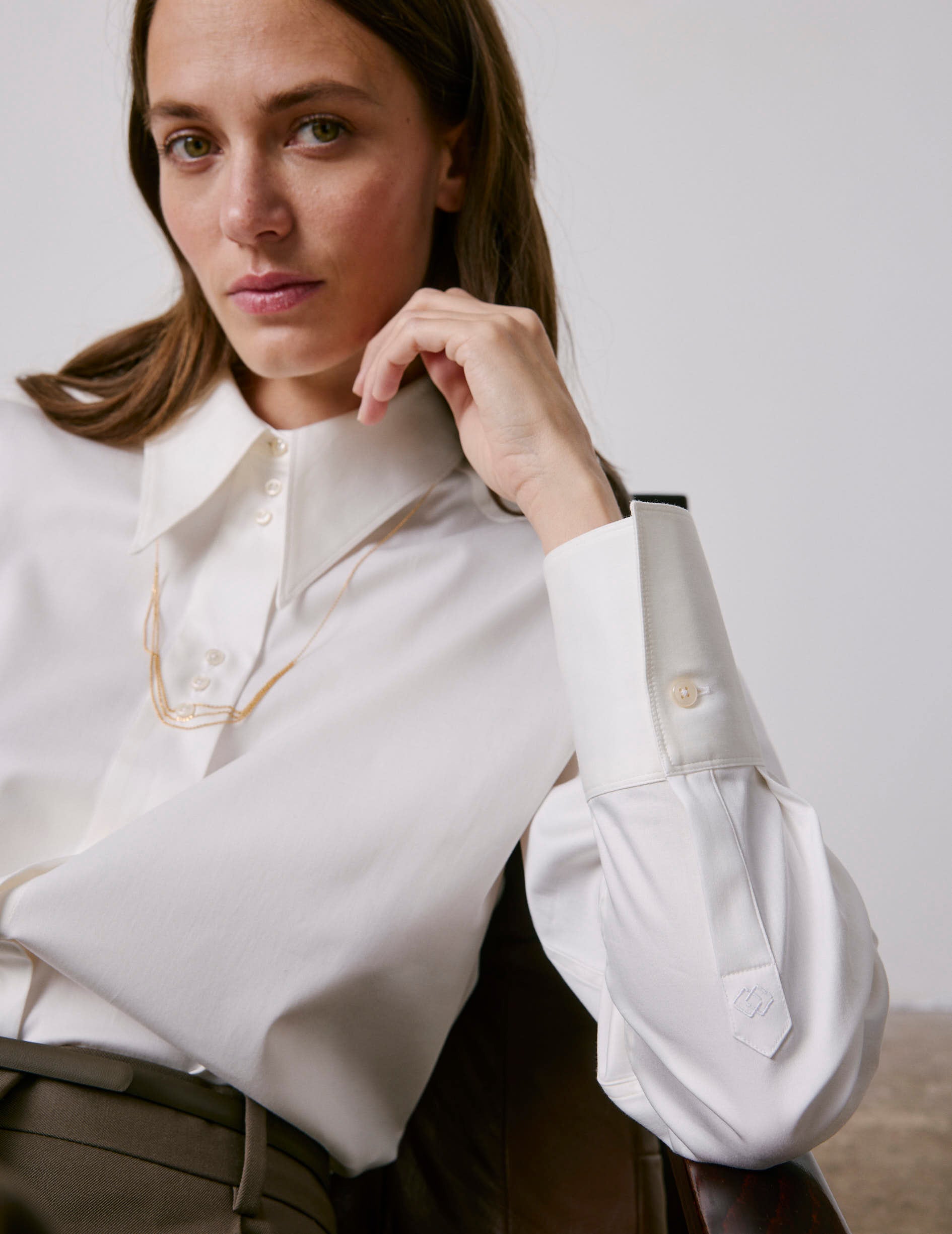 Ecru Perle shirt - Satin - Long Collar