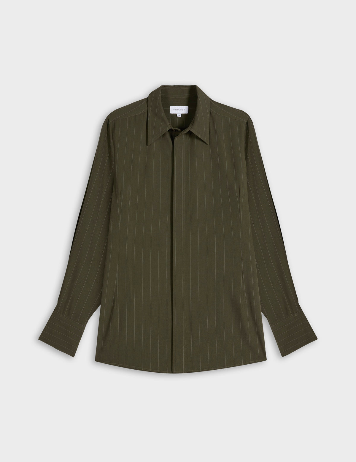 Khaki striped Pétale shirt - Viscose - Long Collar