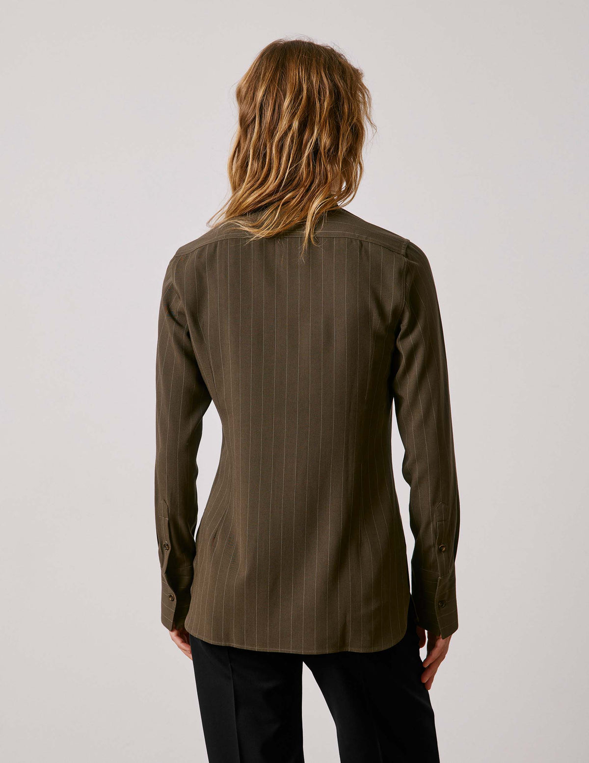Khaki striped Pétale shirt - Viscose - Long Collar