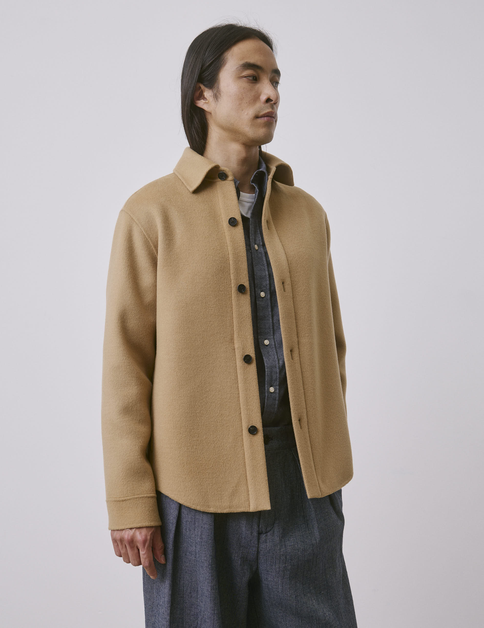 Beige double-faced wool Peter overshirt - Shirt Collar