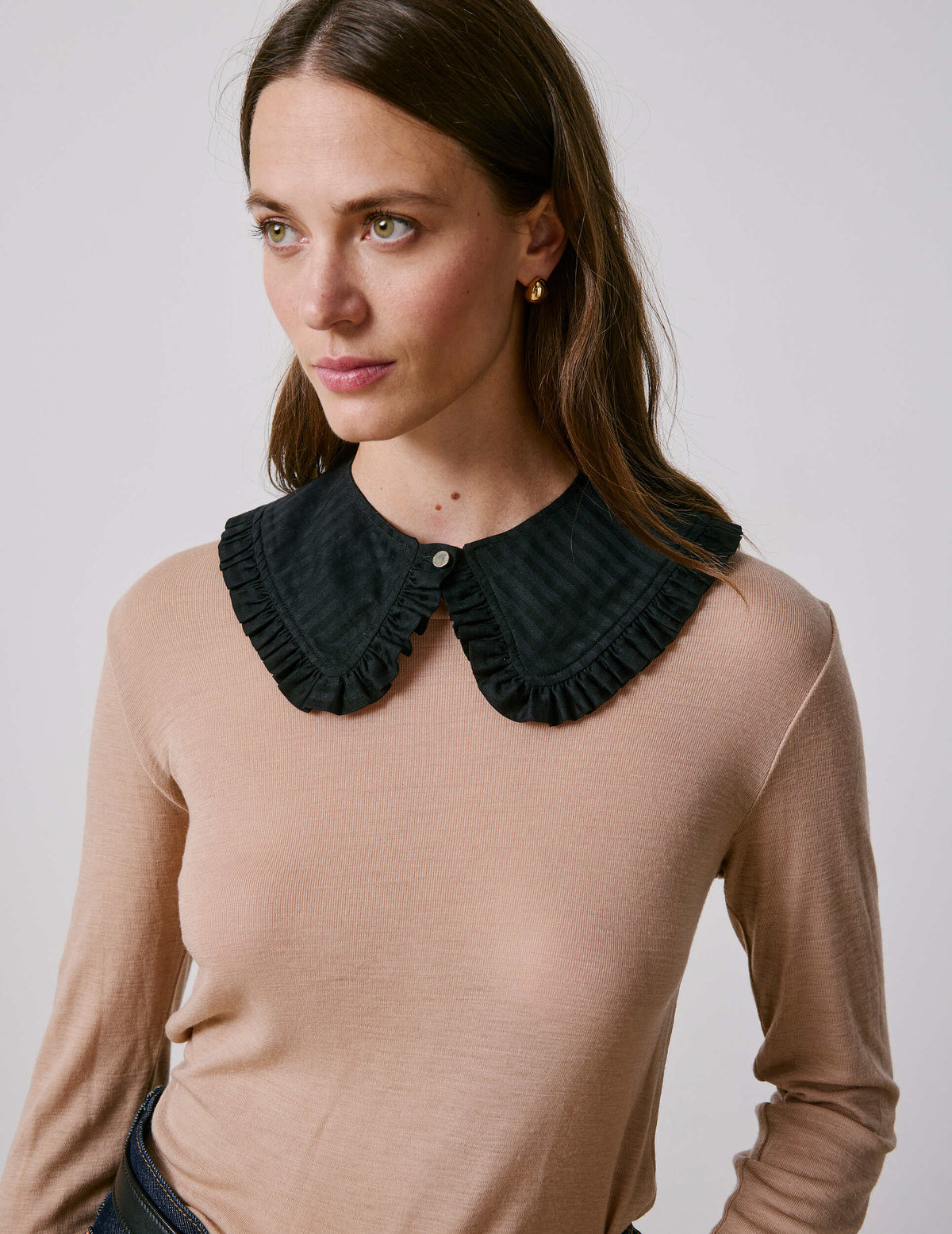 Black striped cotton satin removable collar