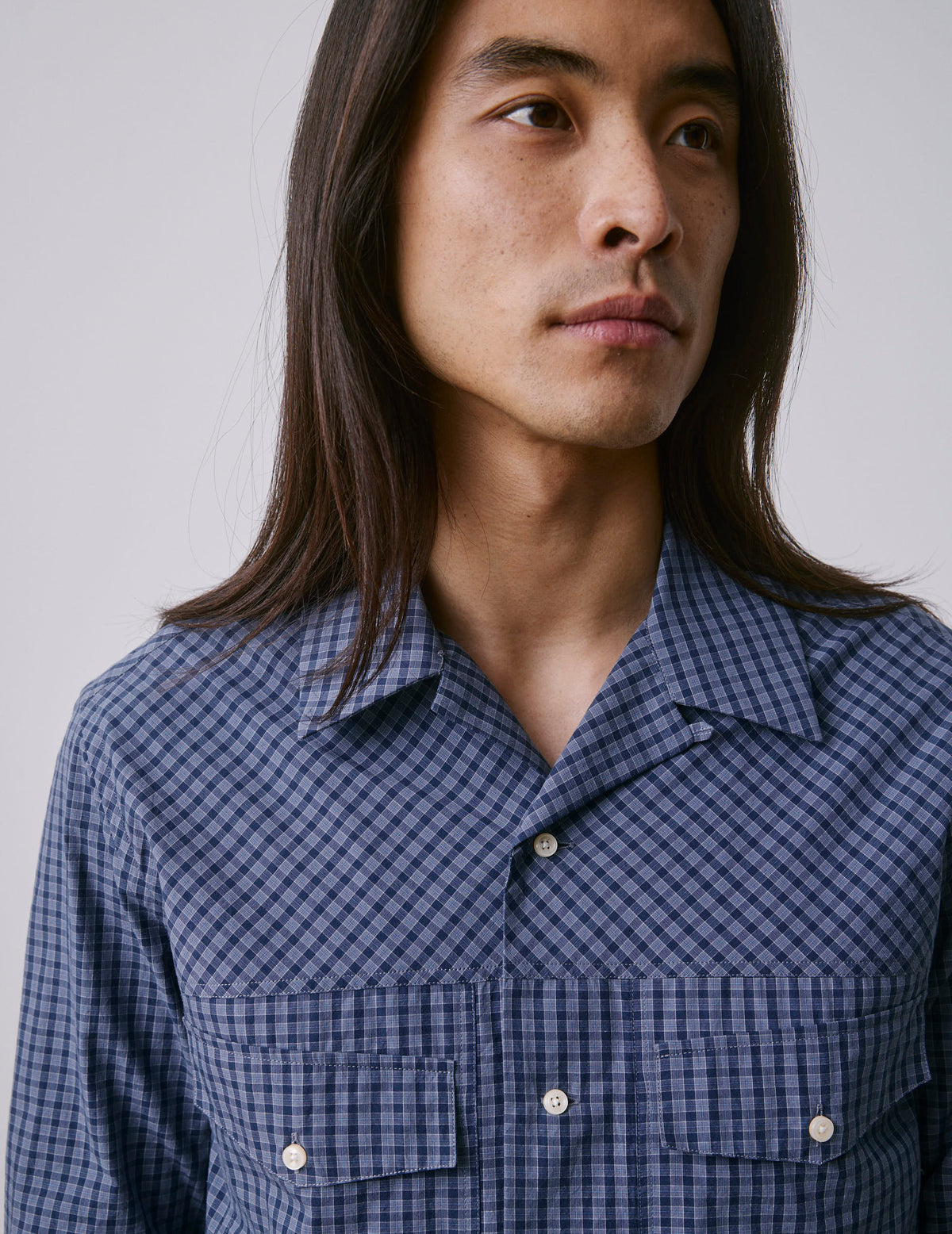 Blue check Pharell shirt - Poplin - Shark Collar